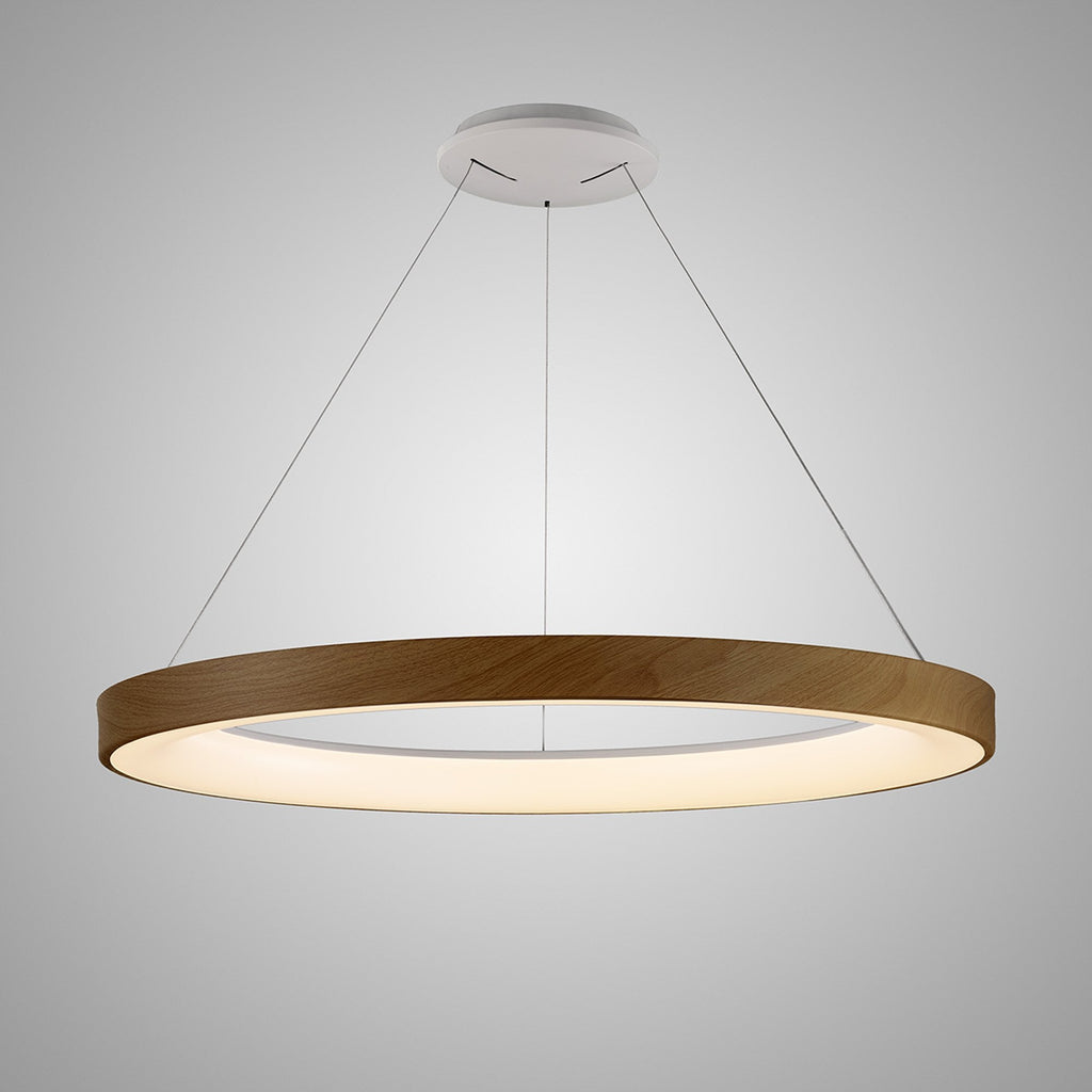 M8015 Niseko Ring Pendant 90cm 66W LED Remote Control Wood