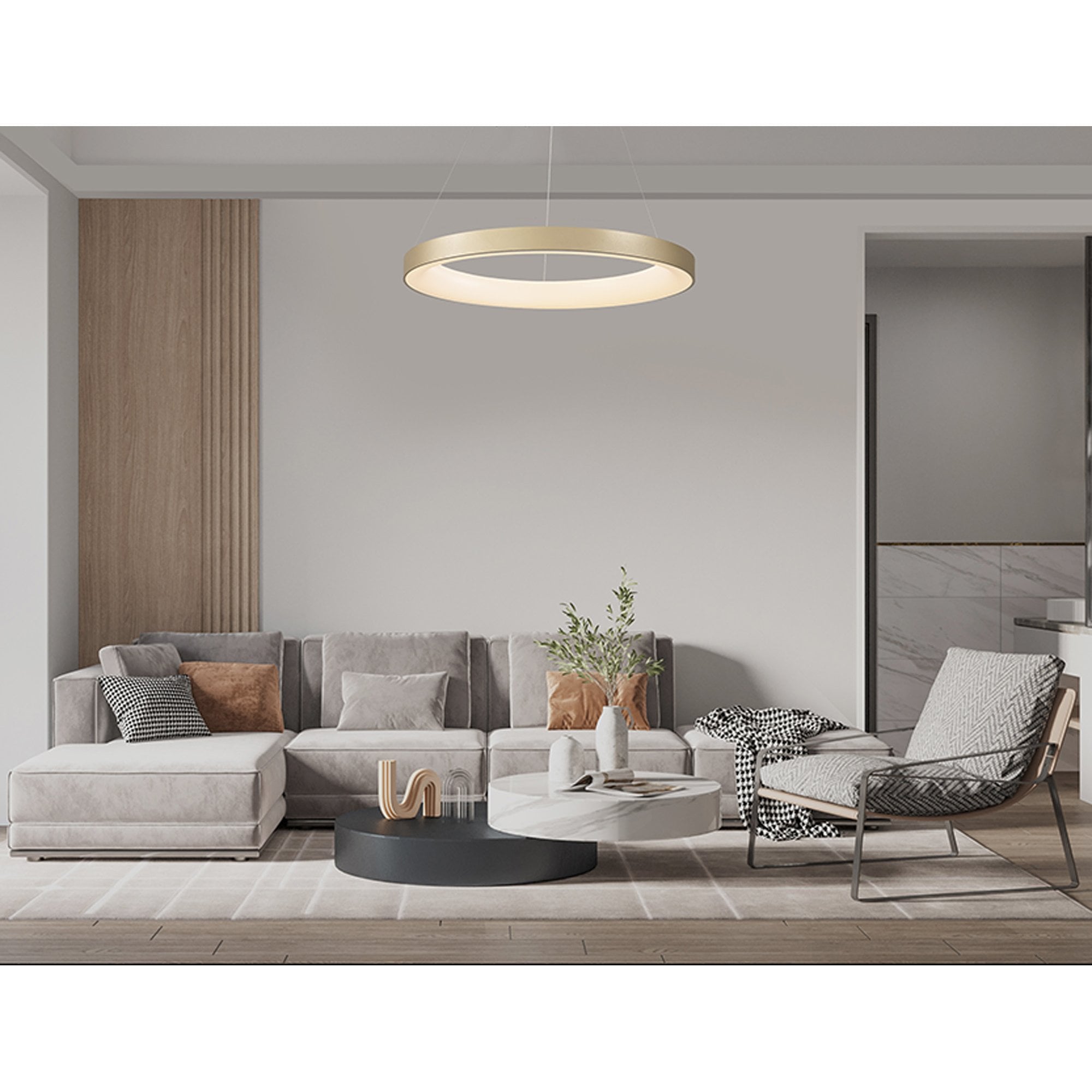 M7756 Niseko Ring Pendant 90cm 66W LED Remote Control Gold