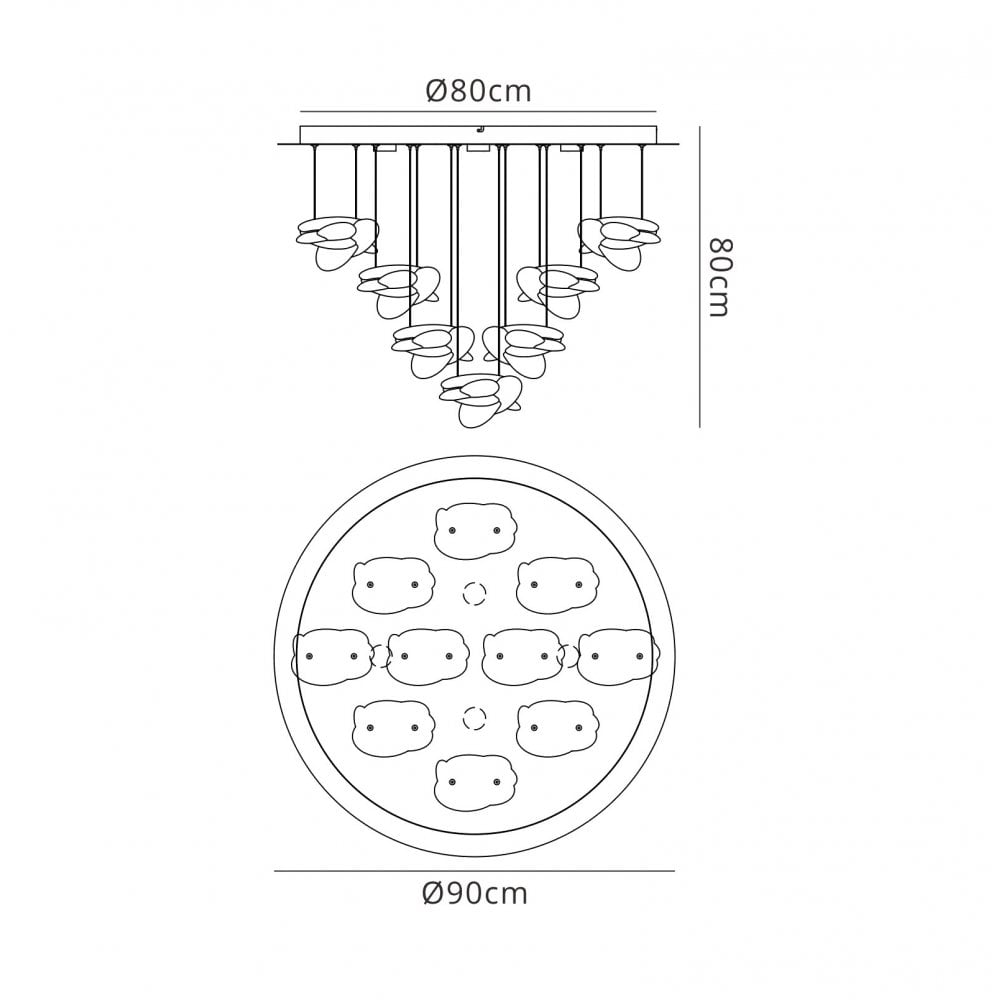 M5900 Nido Pendant 90cm Round 10 + 4 Lights 60W + 20W LED Chrome