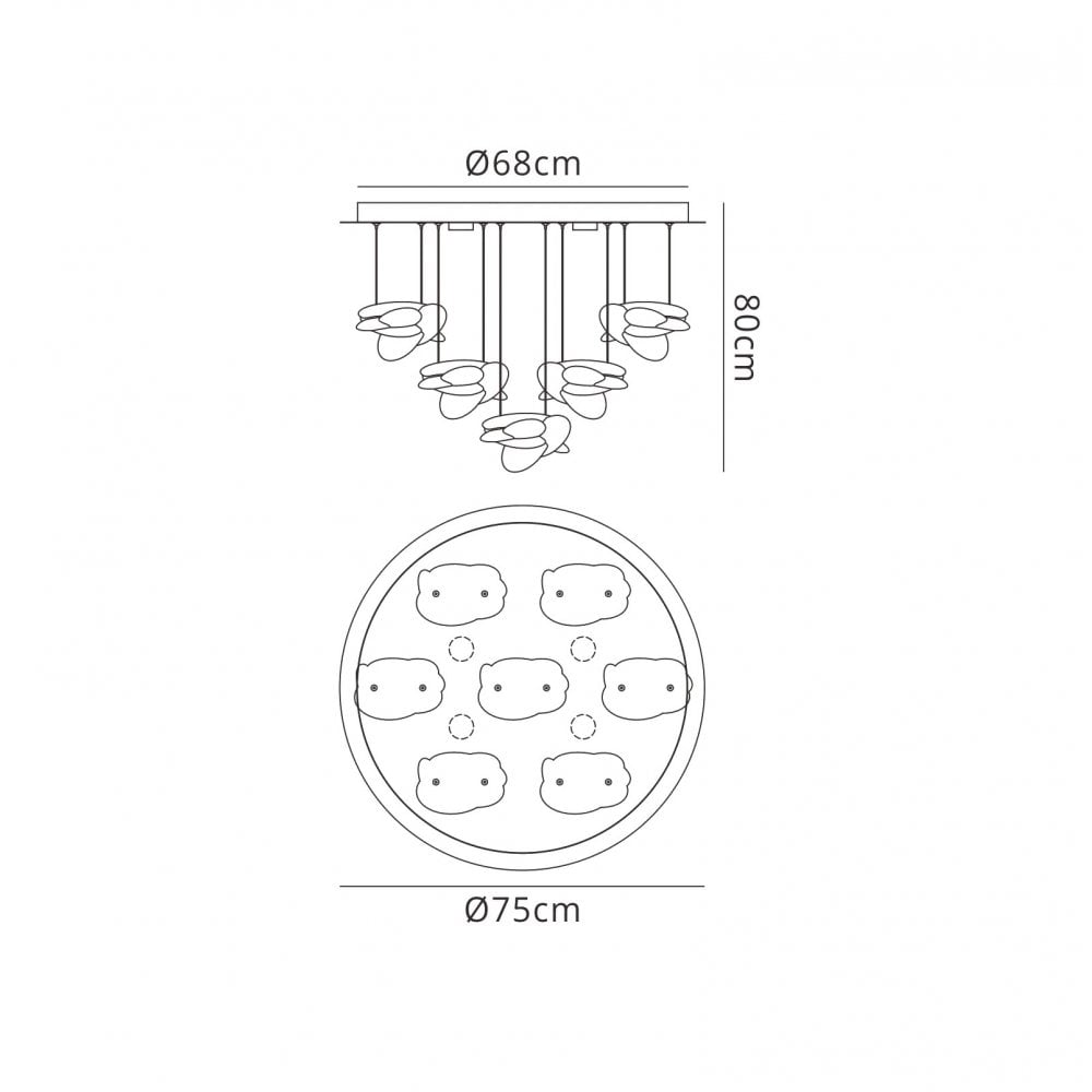 M5901 Nido Pendant 75cm Round 7 + 4 Lights 42W + 20W LED Chrome