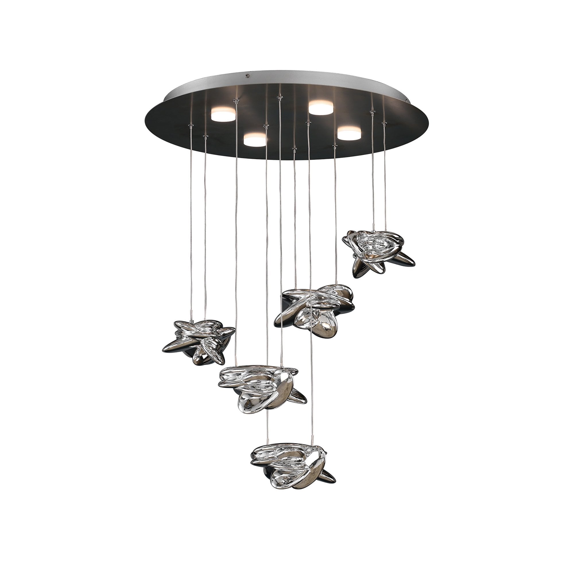 M5902 Nido Pendant 62cm Round 5 + 4 Lights 30W + 20W LED Chrome