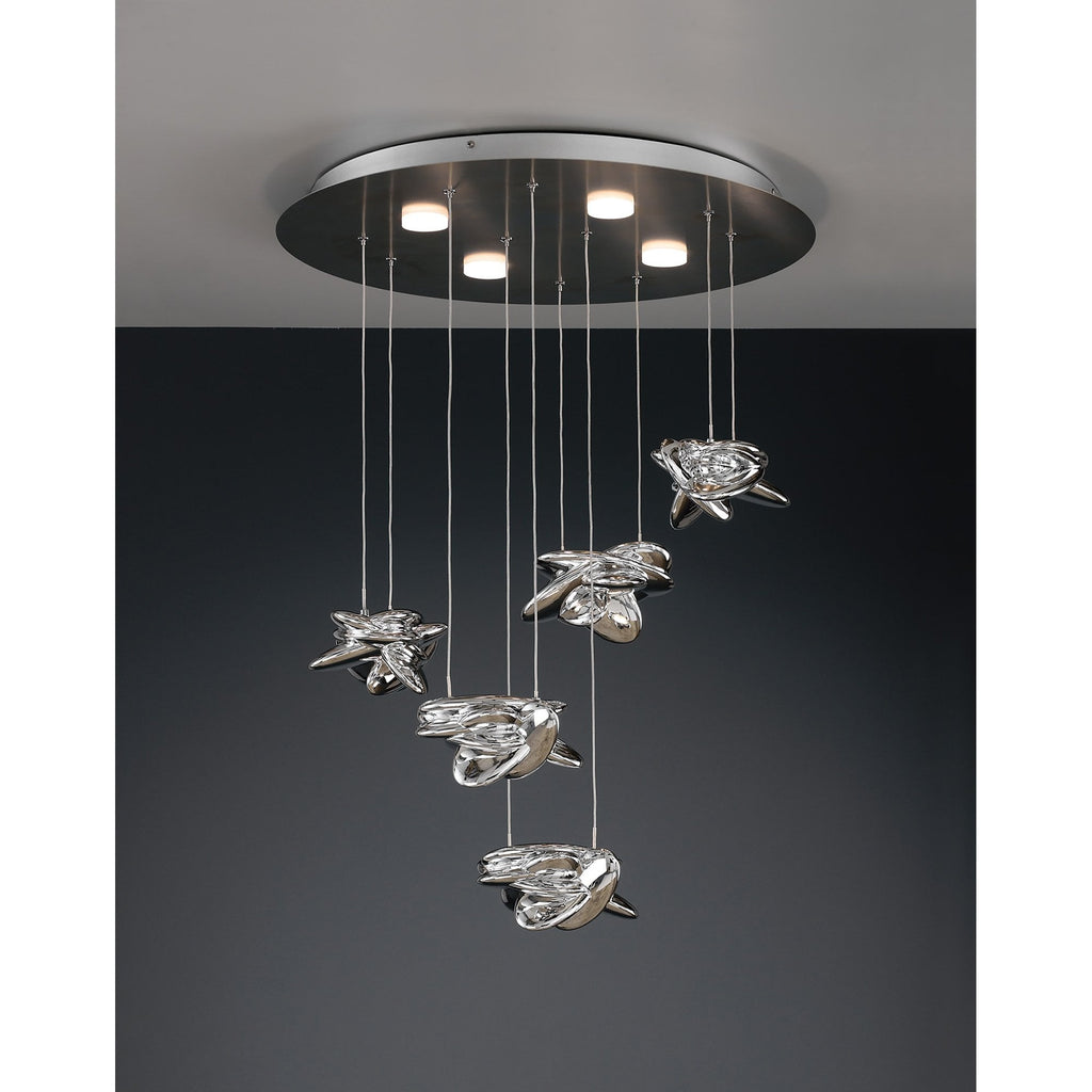 M5902 Nido Pendant 62cm Round 5 + 4 Lights 30W + 20W LED Chrome