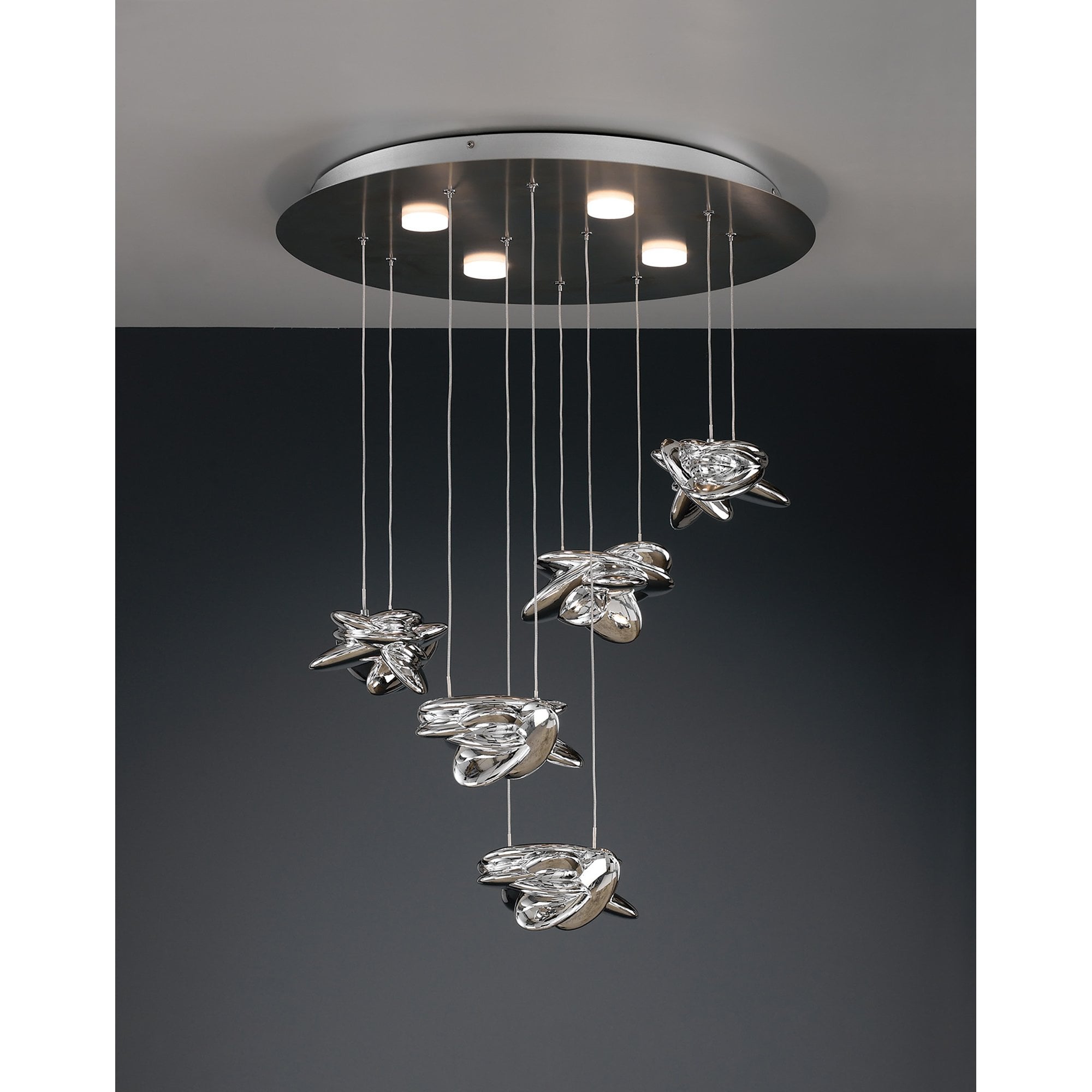 M5902 Nido Pendant 62cm Round 5 + 4 Lights 30W + 20W LED Chrome