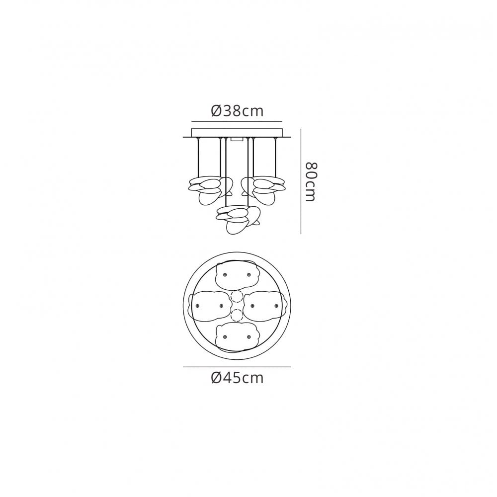 M5903 Nido Pendant 45cm Round 4 + 2 Lights 24W + 10W LED Chrome