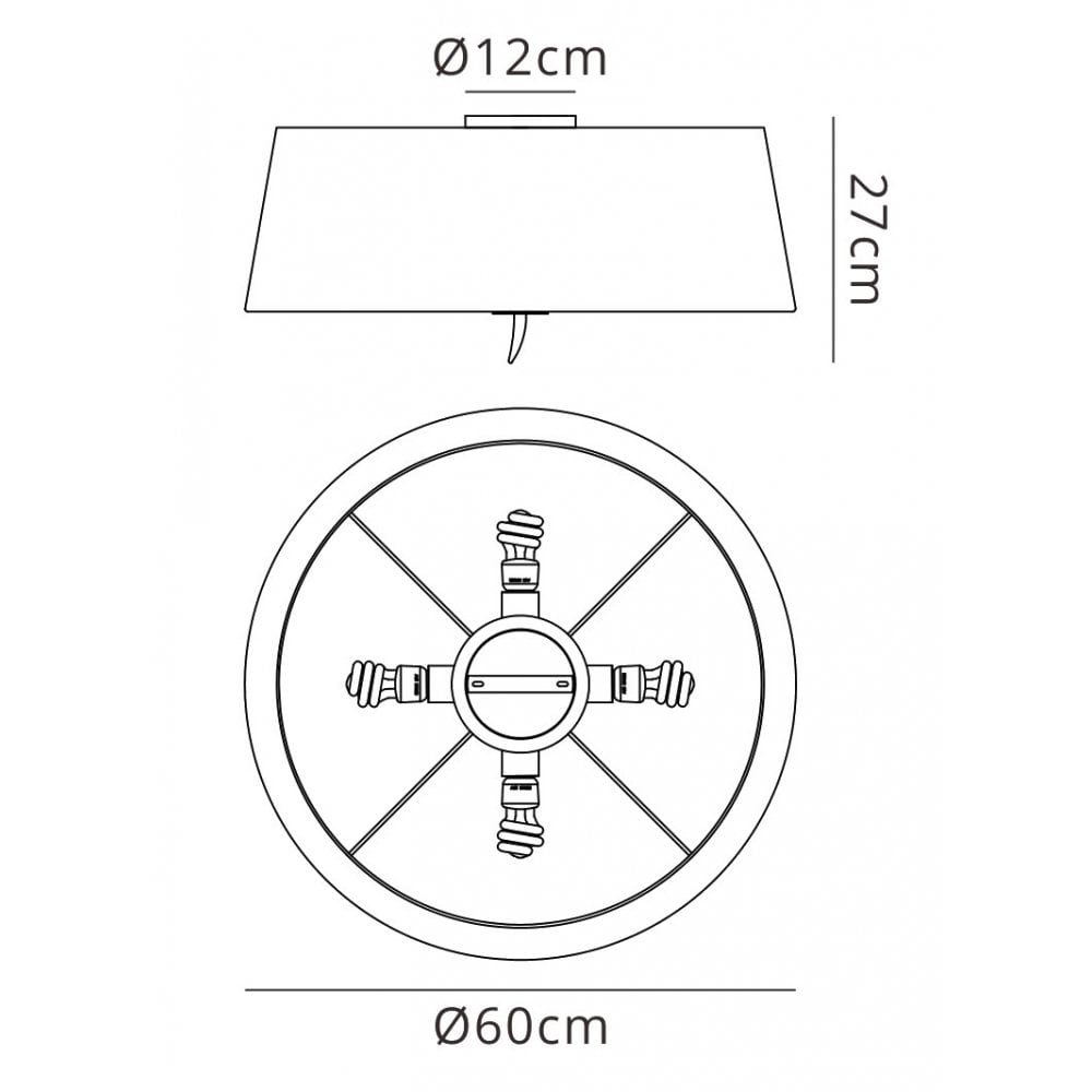 M1909/BS Ninette Flush Ceiling 4 Light E27 Polished Chrome Black Shade