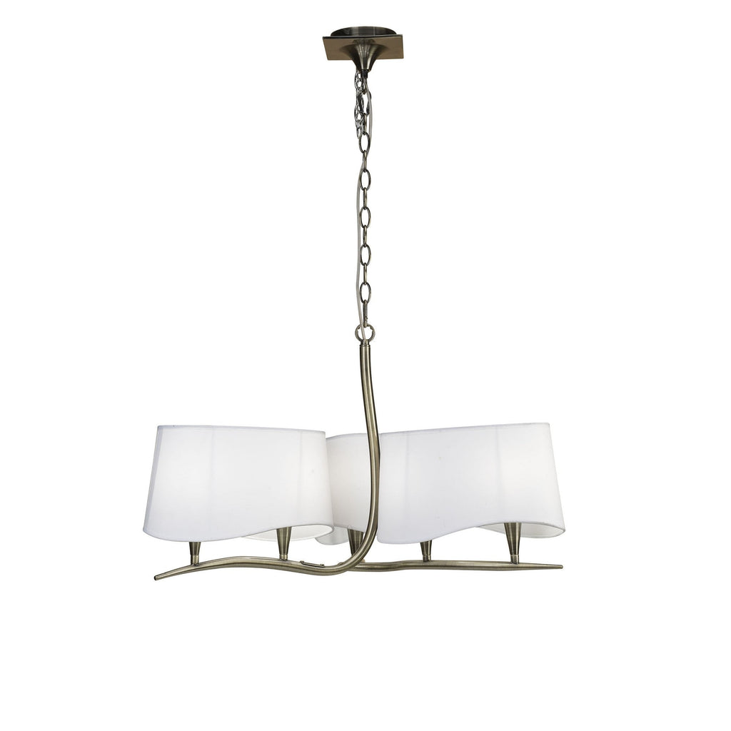 M1920 Ninette Pendant 3 Arm 6 Light E14 Antique Brass Ivory White Shades