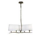 M1920 Ninette Pendant 3 Arm 6 Light E14 Antique Brass Ivory White Shades