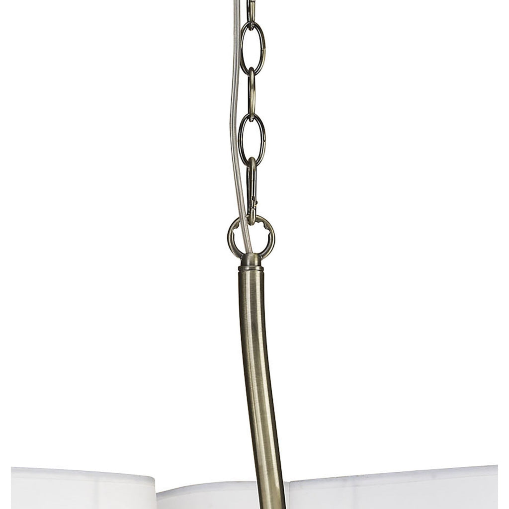 M1920 Ninette Pendant 3 Arm 6 Light E14 Antique Brass Ivory White Shades