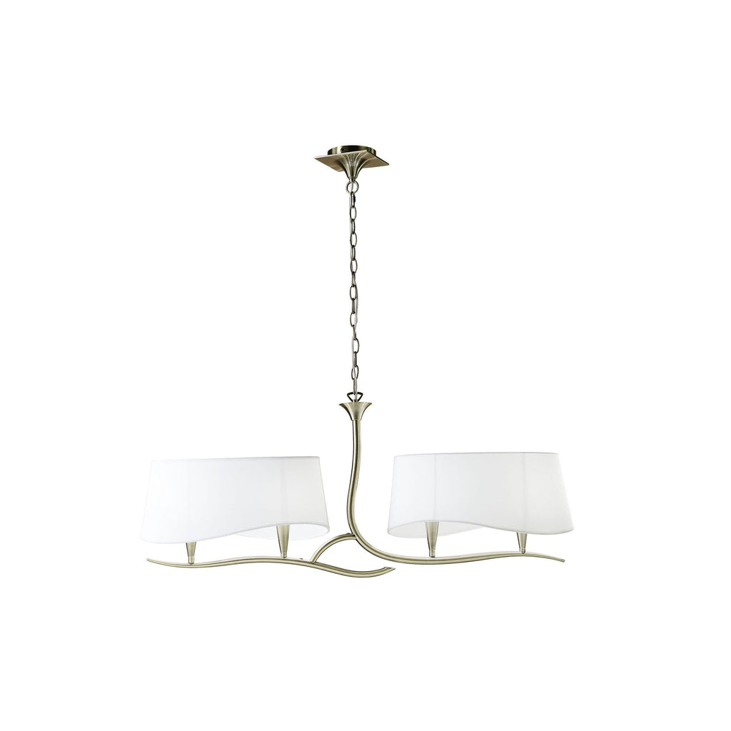 M1921 Ninette Linear Pendant 2 Arm 4 Light E14 Antique Brass Ivory White Shades