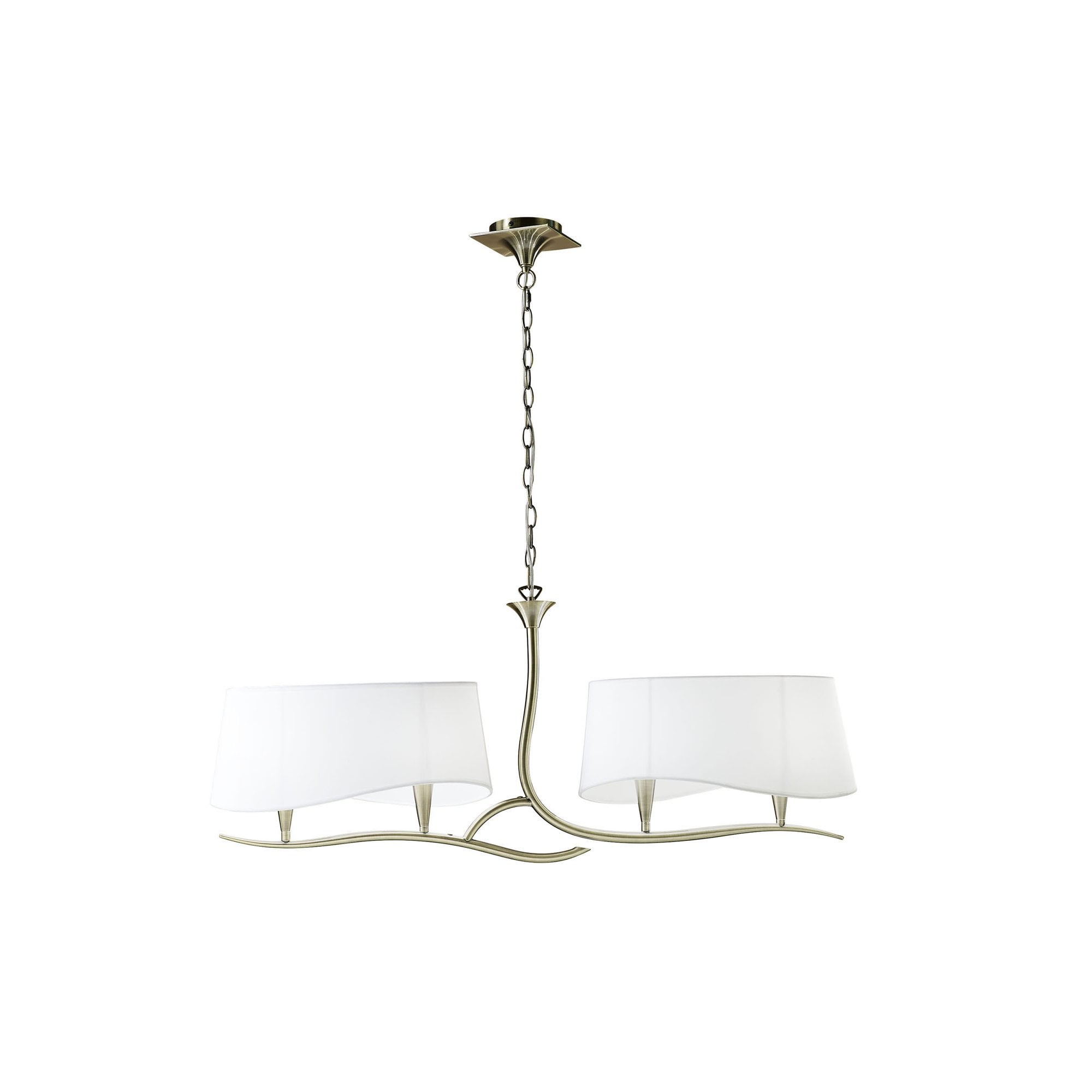 M1921 Ninette Linear Pendant 2 Arm 4 Light E14 Antique Brass Ivory White Shades