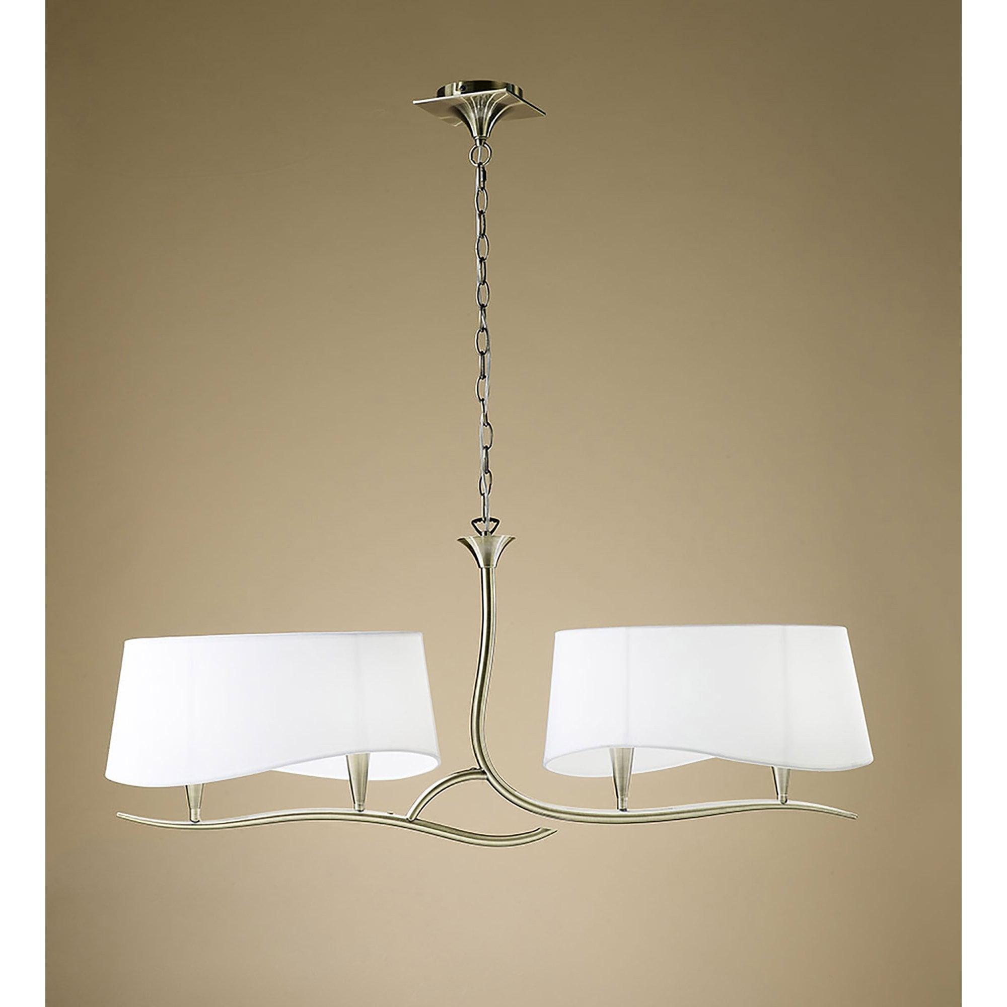 M1921 Ninette Linear Pendant 2 Arm 4 Light E14 Antique Brass Ivory White Shades