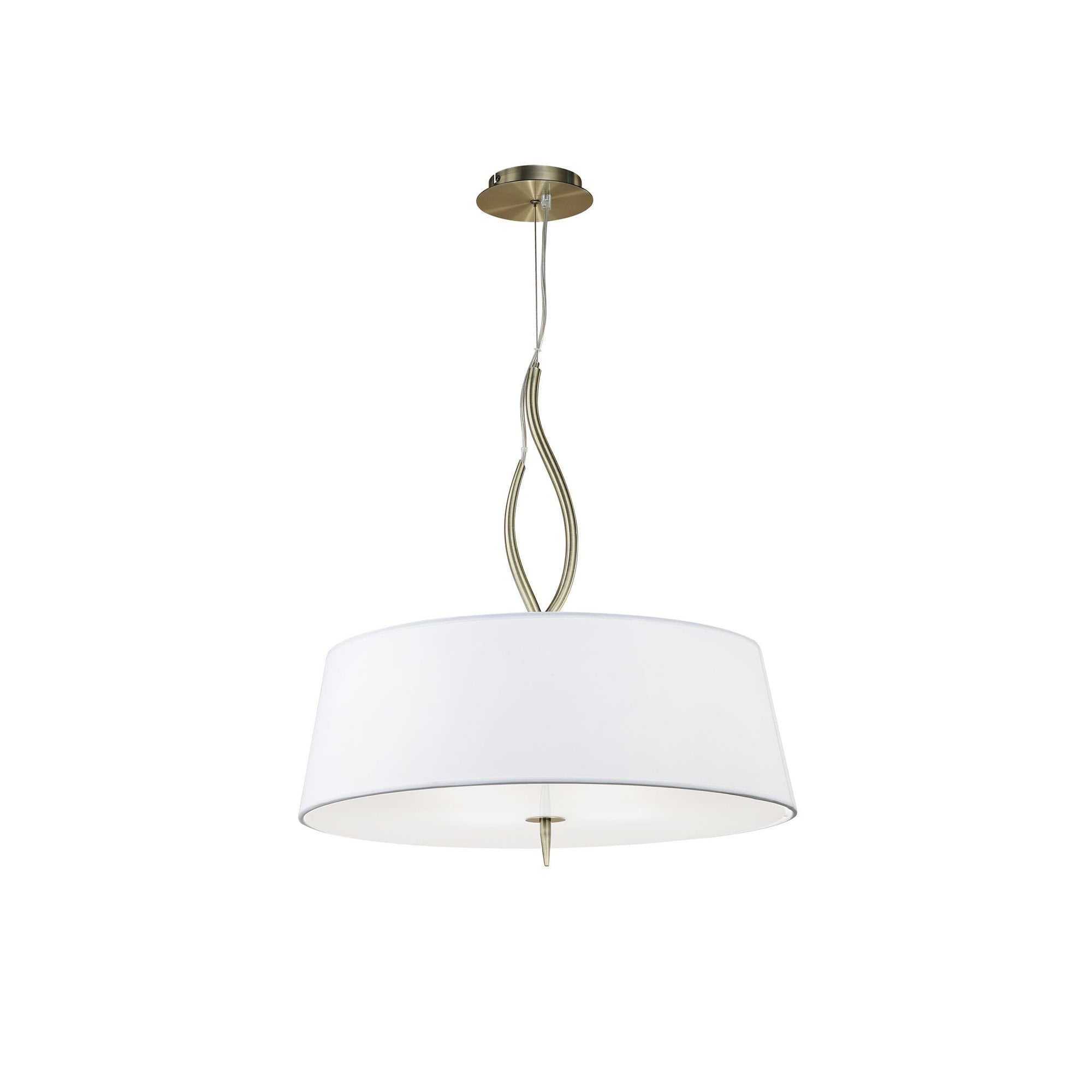 M1922 Ninette Pendant 4 Light E27 Antique Brass Ivory White Shades