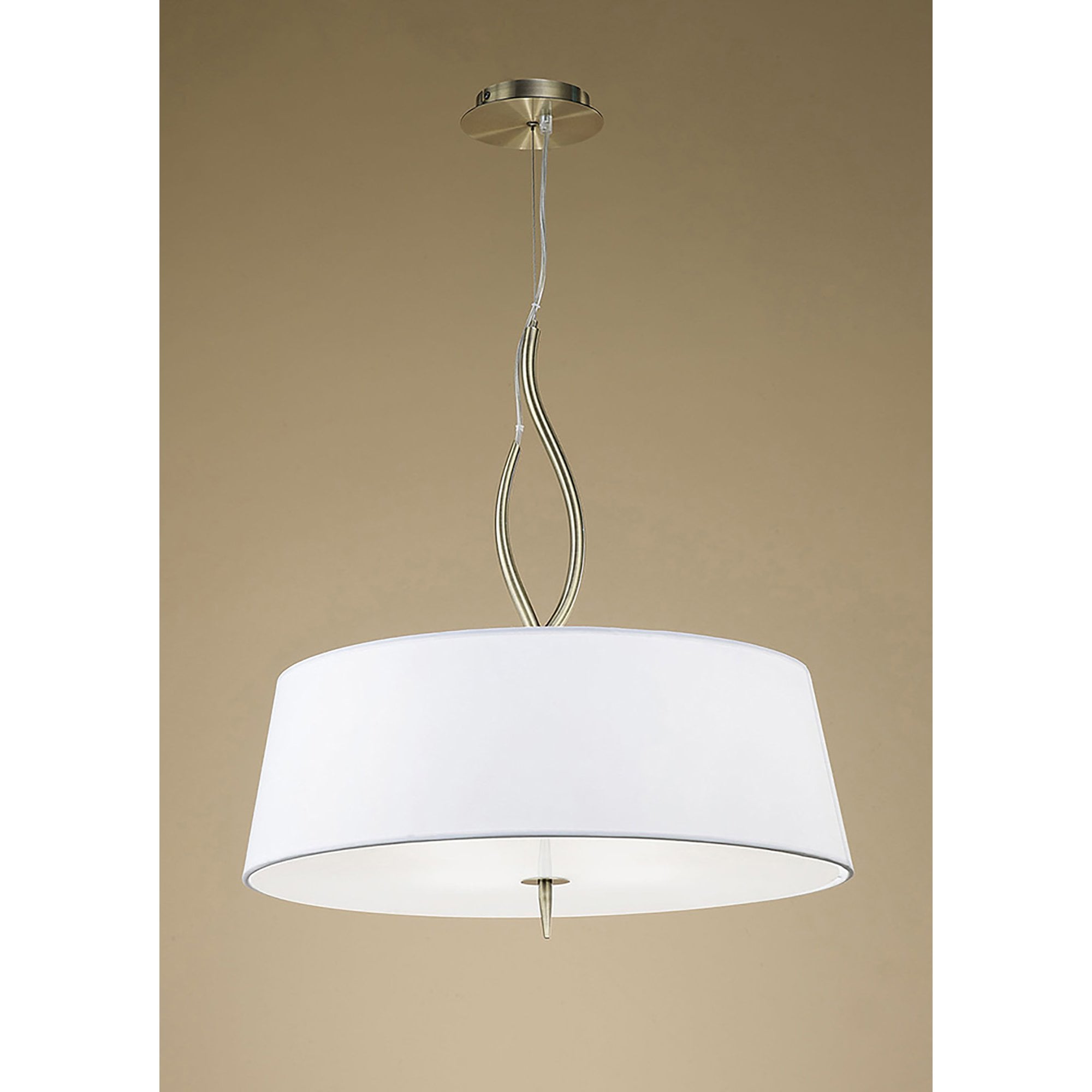 M1922 Ninette Pendant 4 Light E27 Antique Brass Ivory White Shades