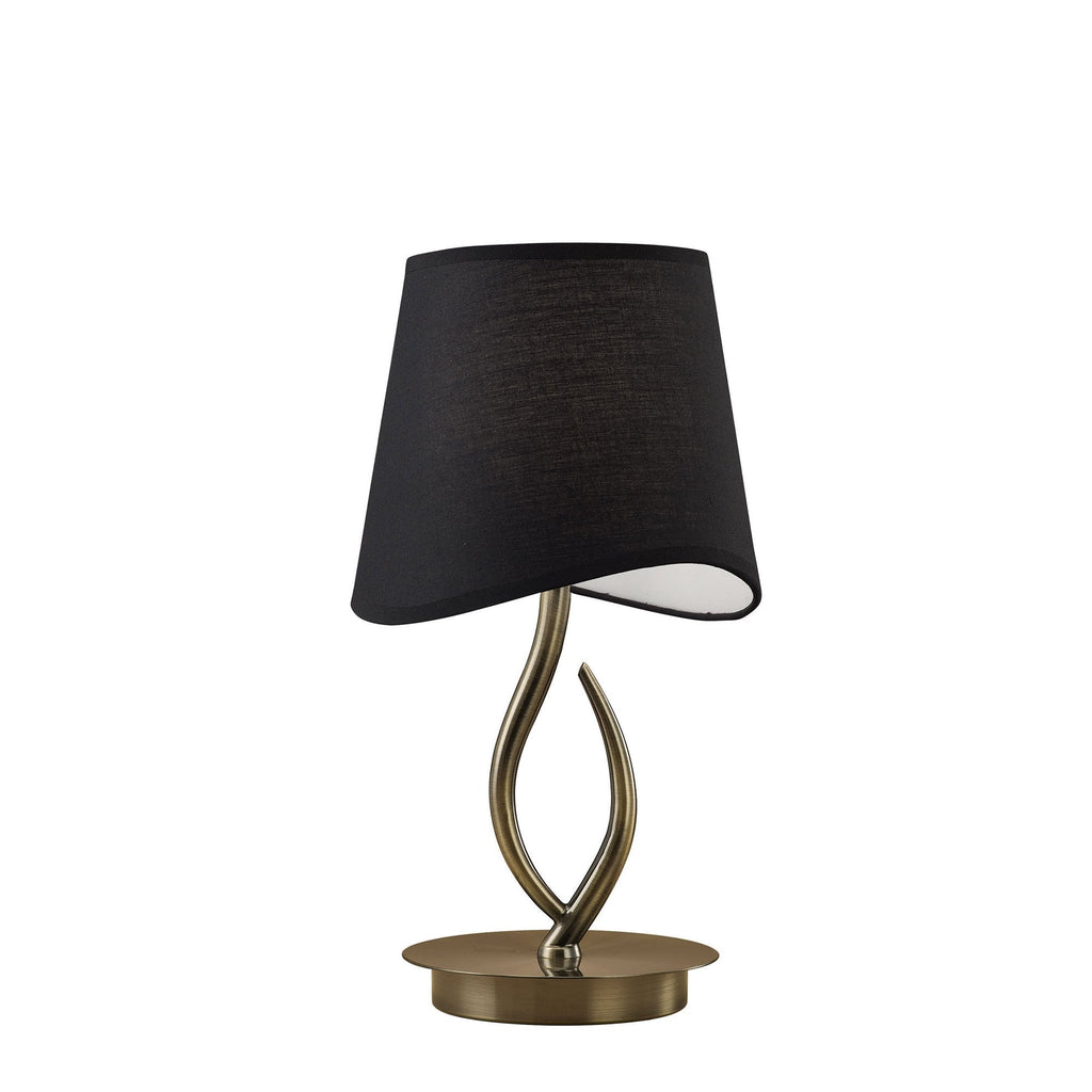 M1925/BS Ninette Table Lamp 1 Light E14 Small Antique Brass Black Shade