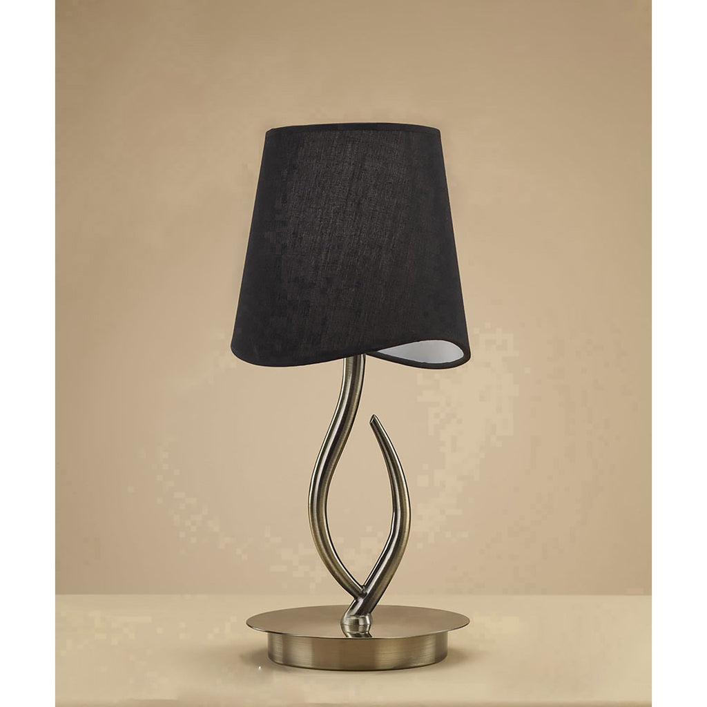 M1925/BS Ninette Table Lamp 1 Light E14 Small Antique Brass Black Shade