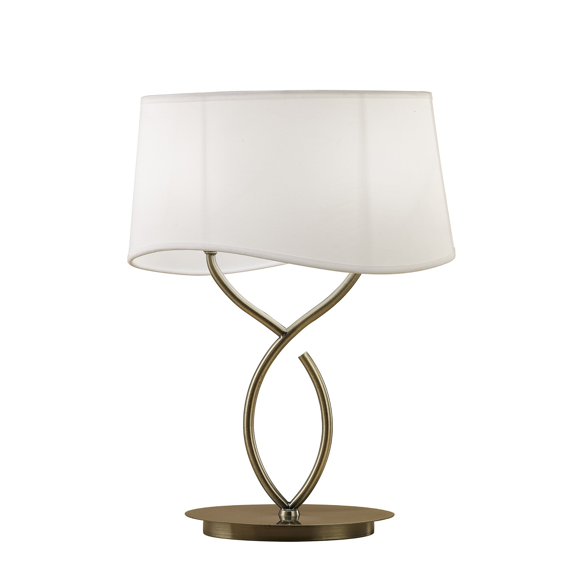 M1926 Ninette Table Lamp 2 Light E14 Large Antique Brass Ivory White Shade
