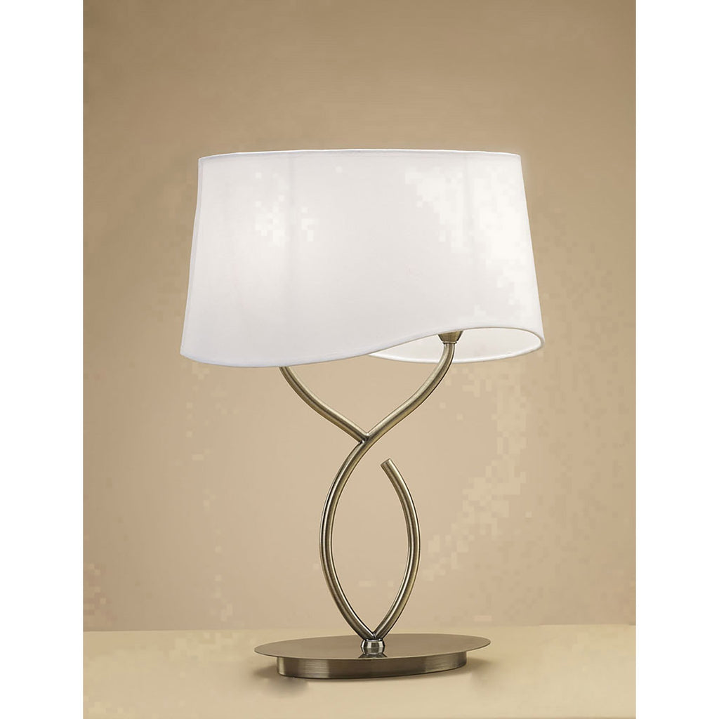 M1926 Ninette Table Lamp 2 Light E14 Large Antique Brass Ivory White Shade