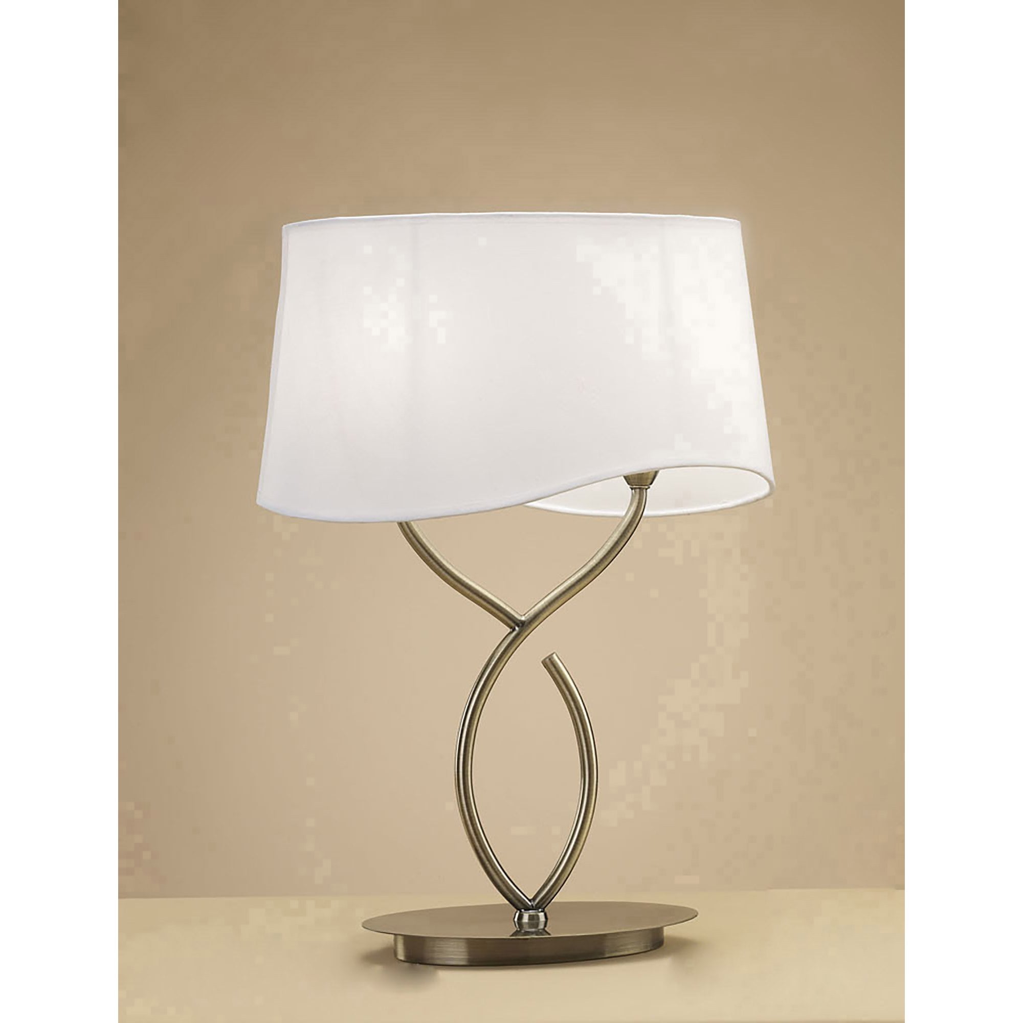 M1926 Ninette Table Lamp 2 Light E14 Large Antique Brass Ivory White Shade