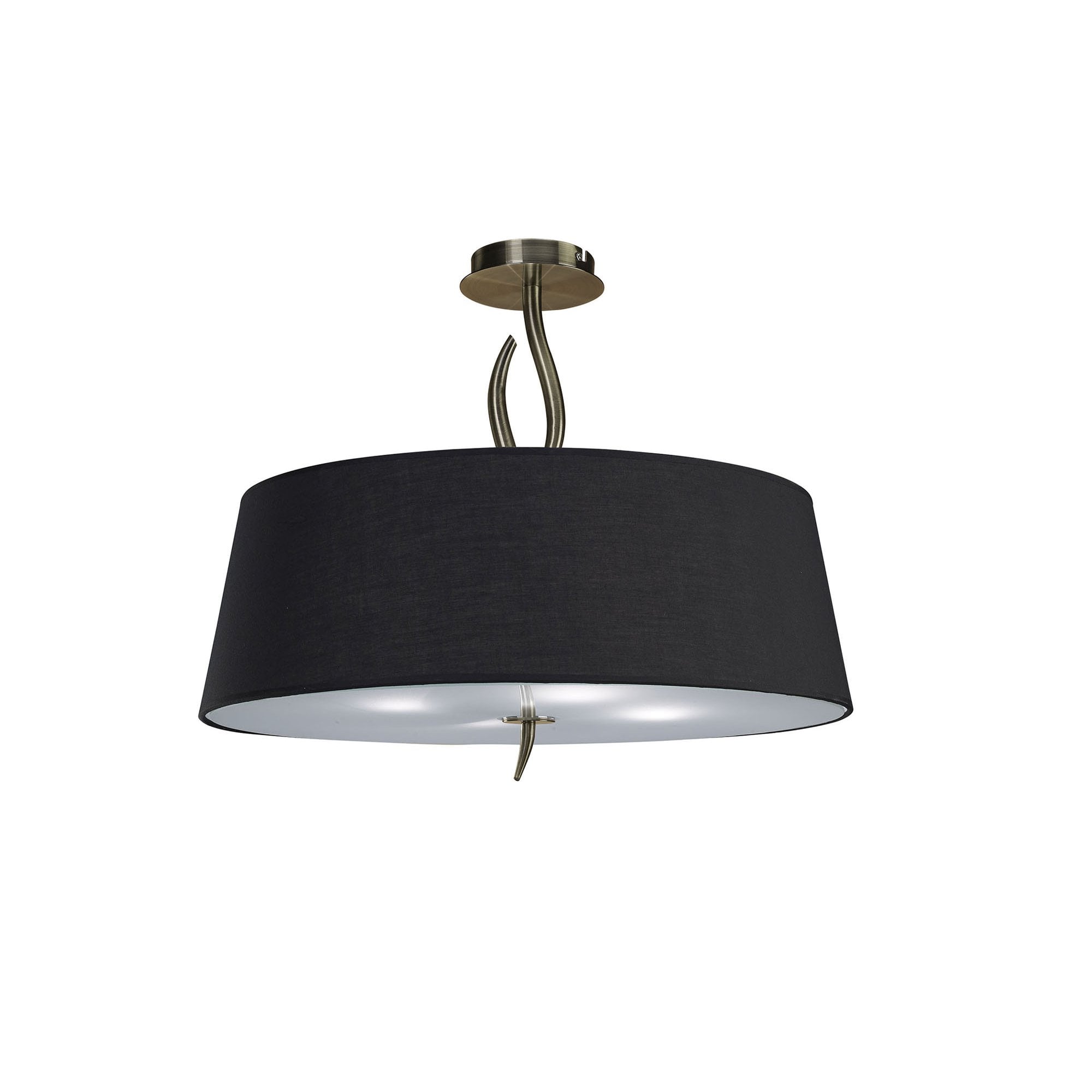 M1928/BS Ninette Semi Flush 4 Light E27 Antique Brass Black Shade
