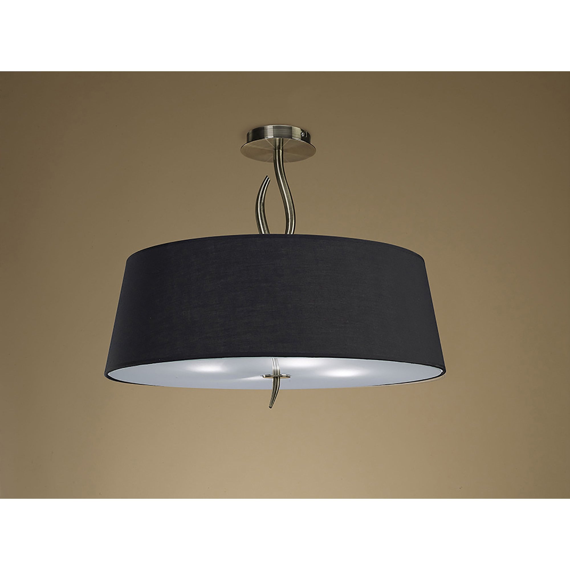 M1928/BS Ninette Semi Flush 4 Light E27 Antique Brass Black Shade