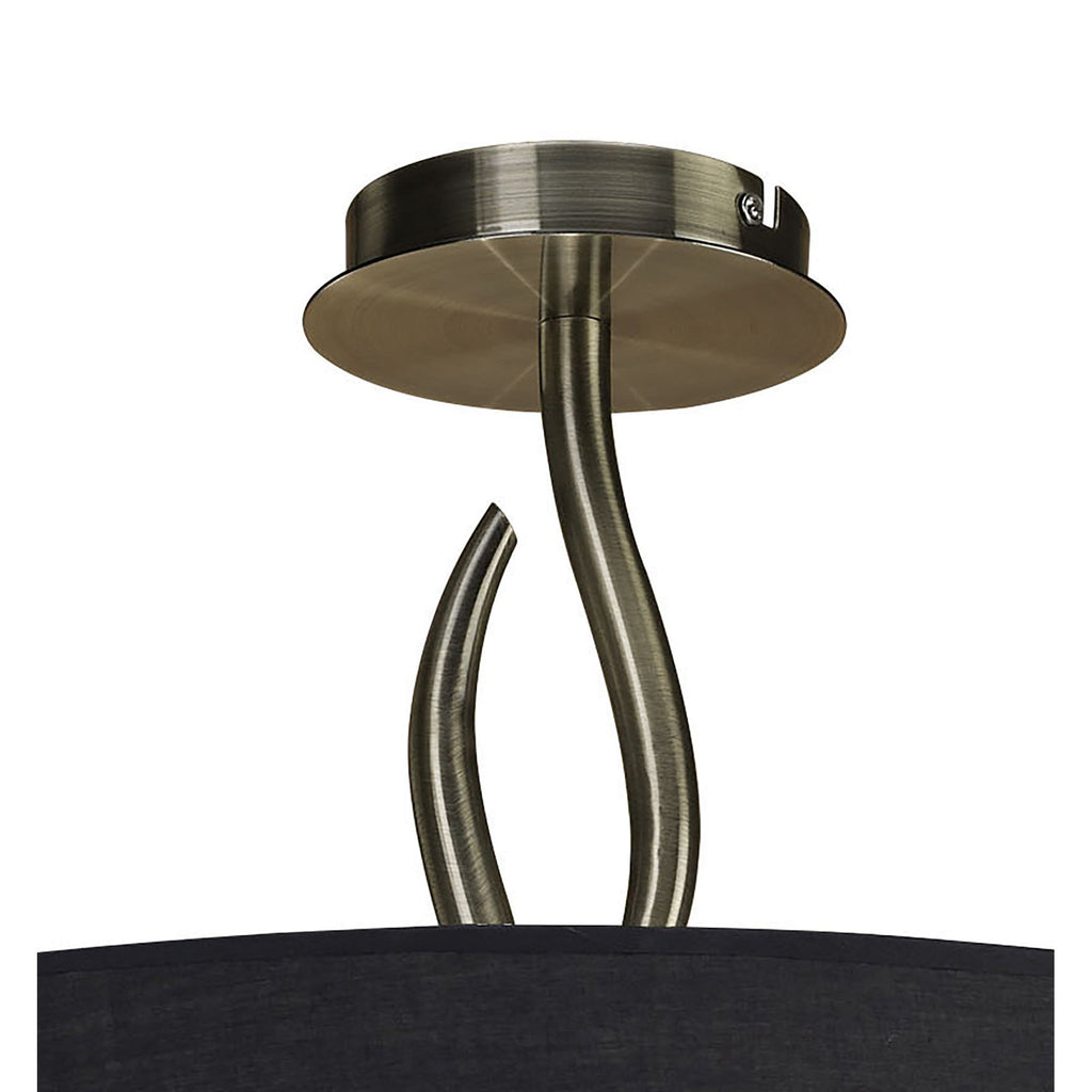 M1928/BS Ninette Semi Flush 4 Light E27 Antique Brass Black Shade