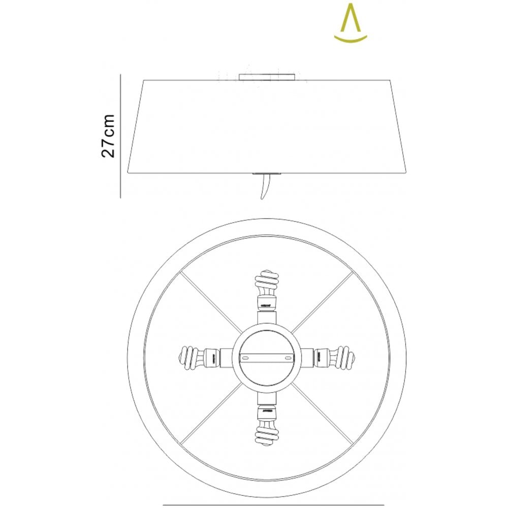 M1929/BS Ninette Ceiling 4 Light E27 Antique Brass Black Shade