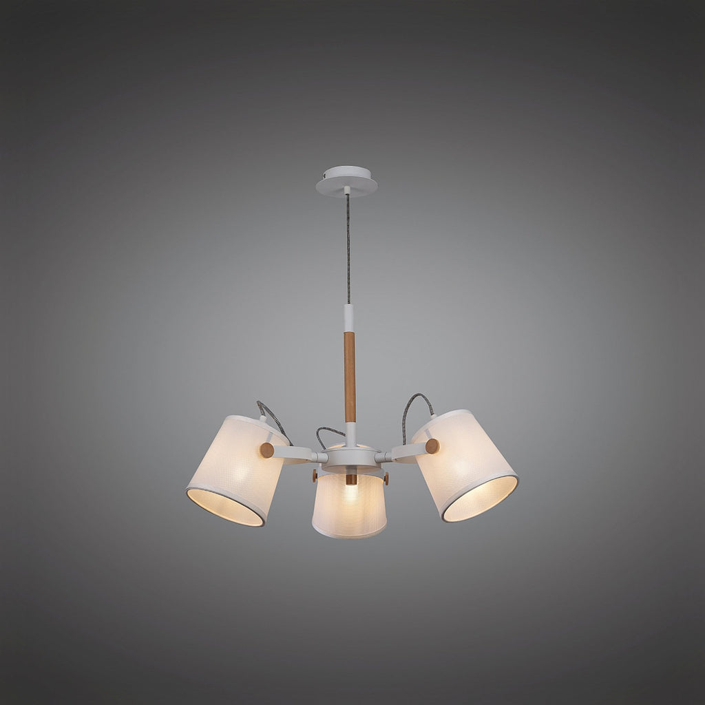 M5461 Nordica II Position Pendant 3 Light 3x23W E27 White/Beech White Shades