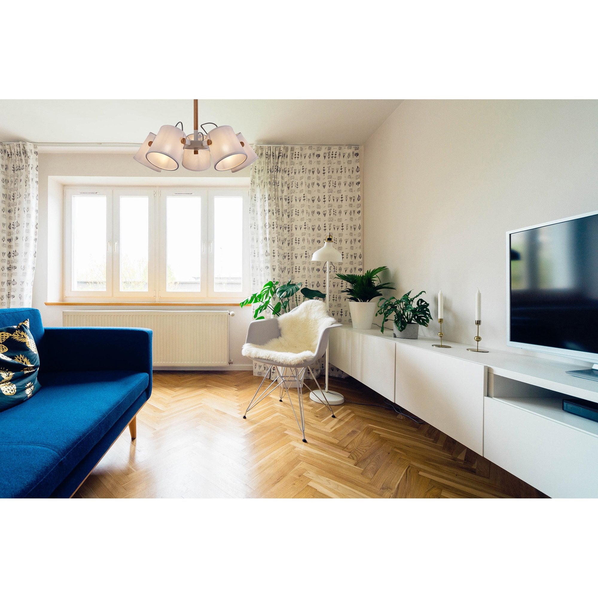 M5461 Nordica II Position Pendant 3 Light 3x23W E27 White/Beech White Shades