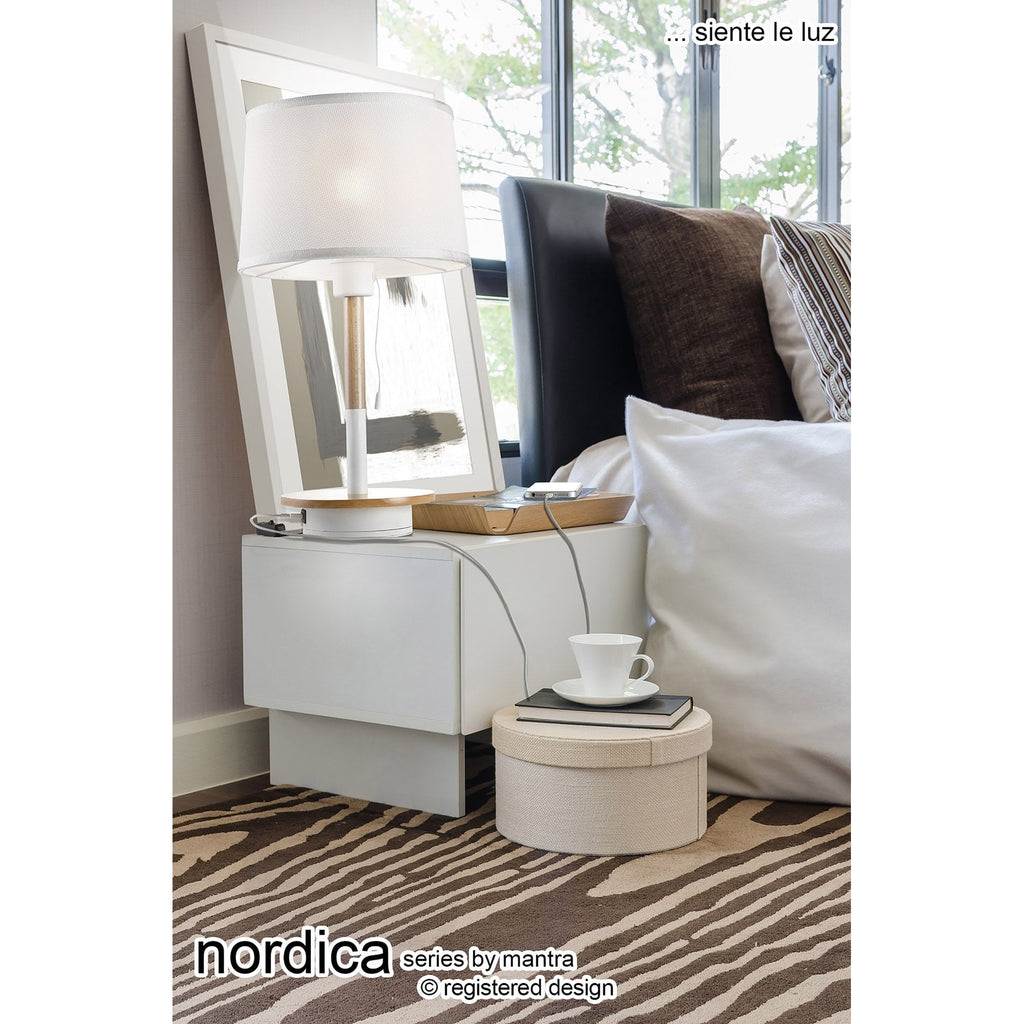 M5461 Nordica II Position Pendant 3 Light 3x23W E27 White/Beech White Shades
