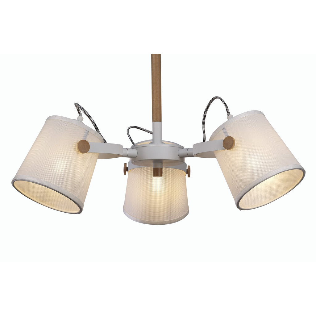 M5461 Nordica II Position Pendant 3 Light 3x23W E27 White/Beech White Shades
