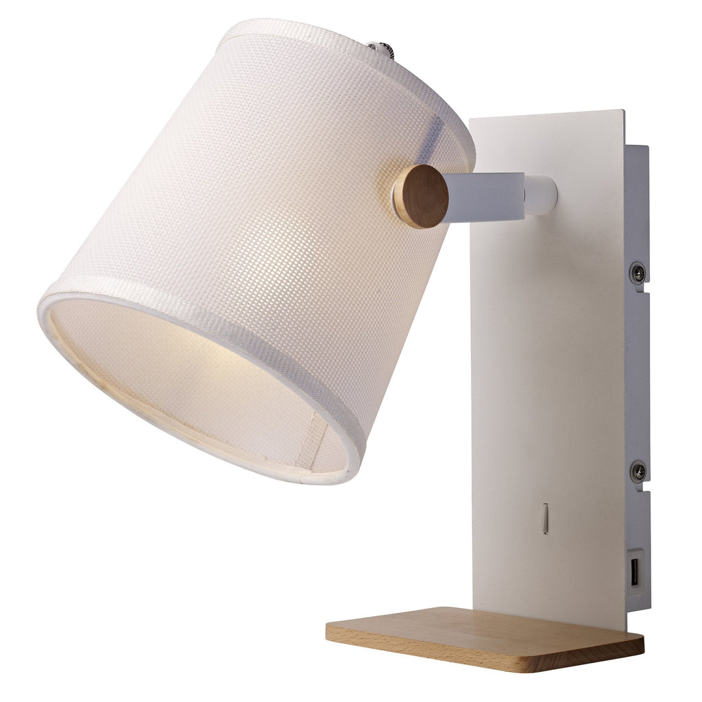 M5462 Nordica II Position Switched Wall Light USB Socket 1 Light White/Beech White Shade