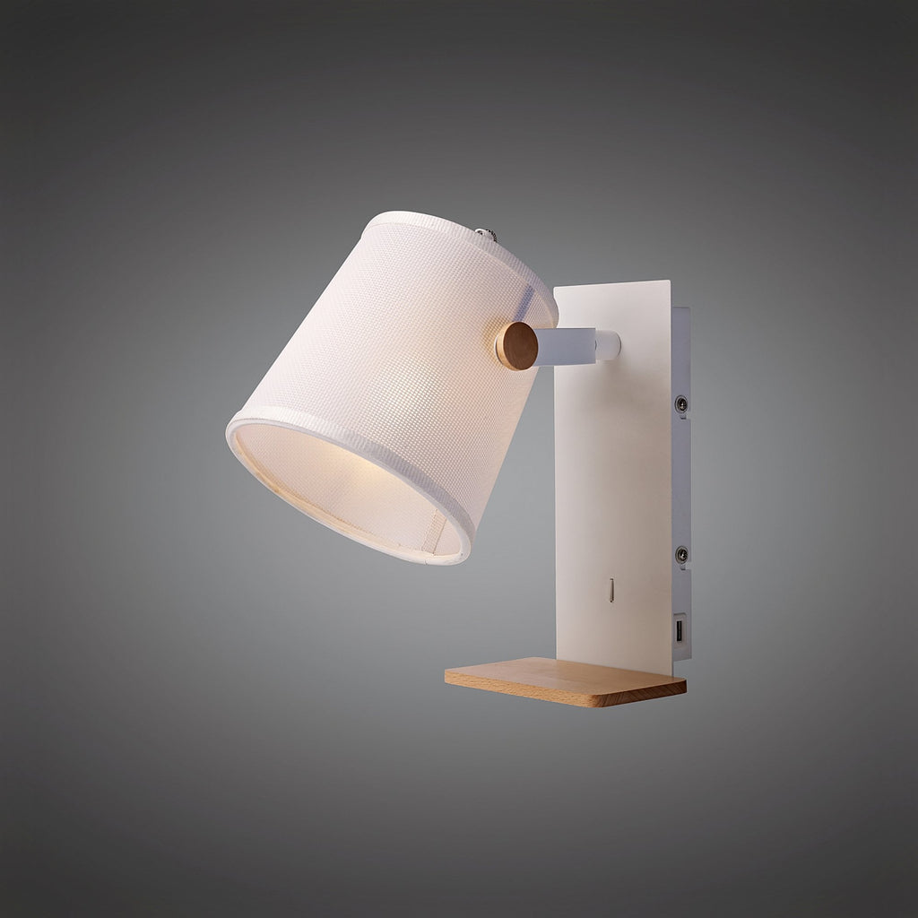 M5462 Nordica II Position Switched Wall Light USB Socket 1 Light White/Beech White Shade