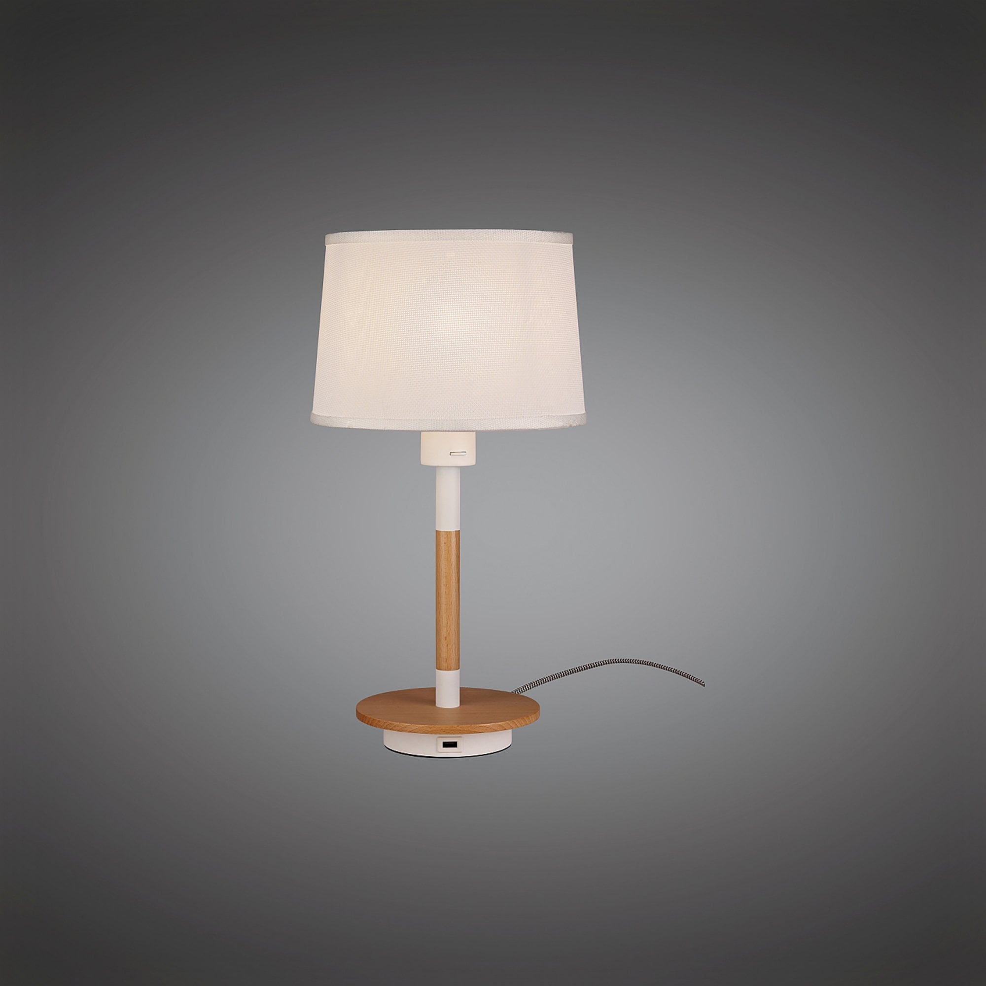 M5464 Nordica II Table Lamp USB Socket 1 Light White/Beech White Shade