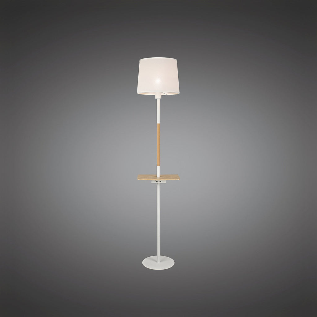 M5465 Nordica II Floor Lamp USB Socket 1 Light White/Beech White Shade