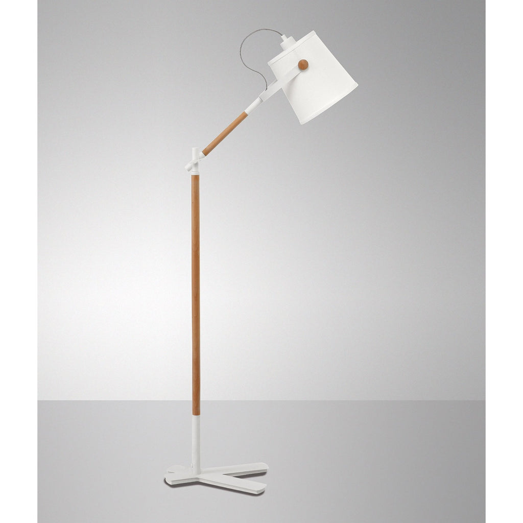 M4920 Nordica Floor Lamp White Shade 1 Light E27 Matt White/Beech Ivory White Shade