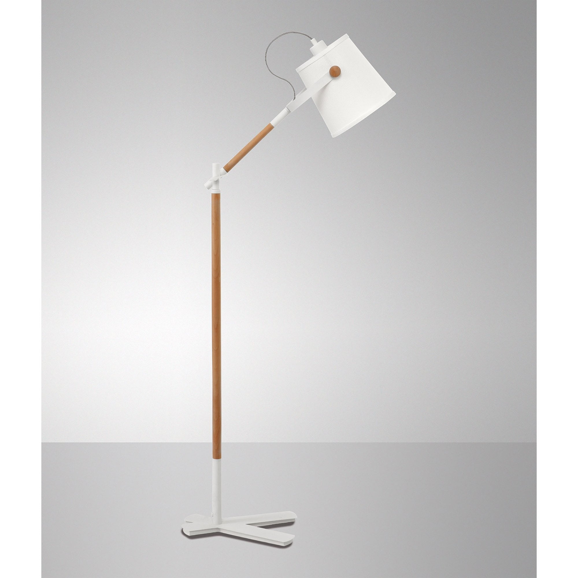 M4920 Nordica Floor Lamp White Shade 1 Light E27 Matt White/Beech Ivory White Shade