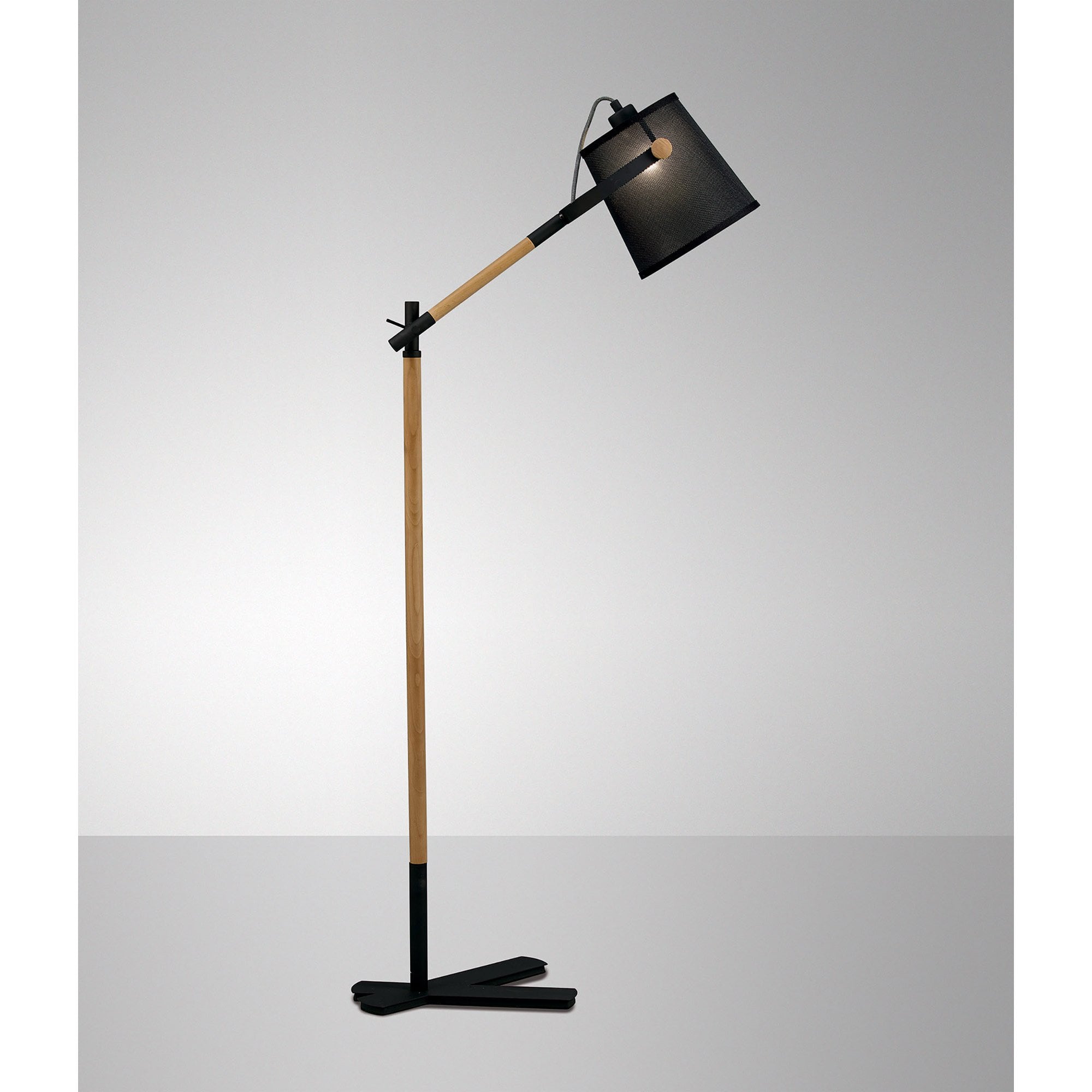 M4921 Nordica Floor Lamp Black Shade 1 Light E27 Matt Black/Beech Black Shade
