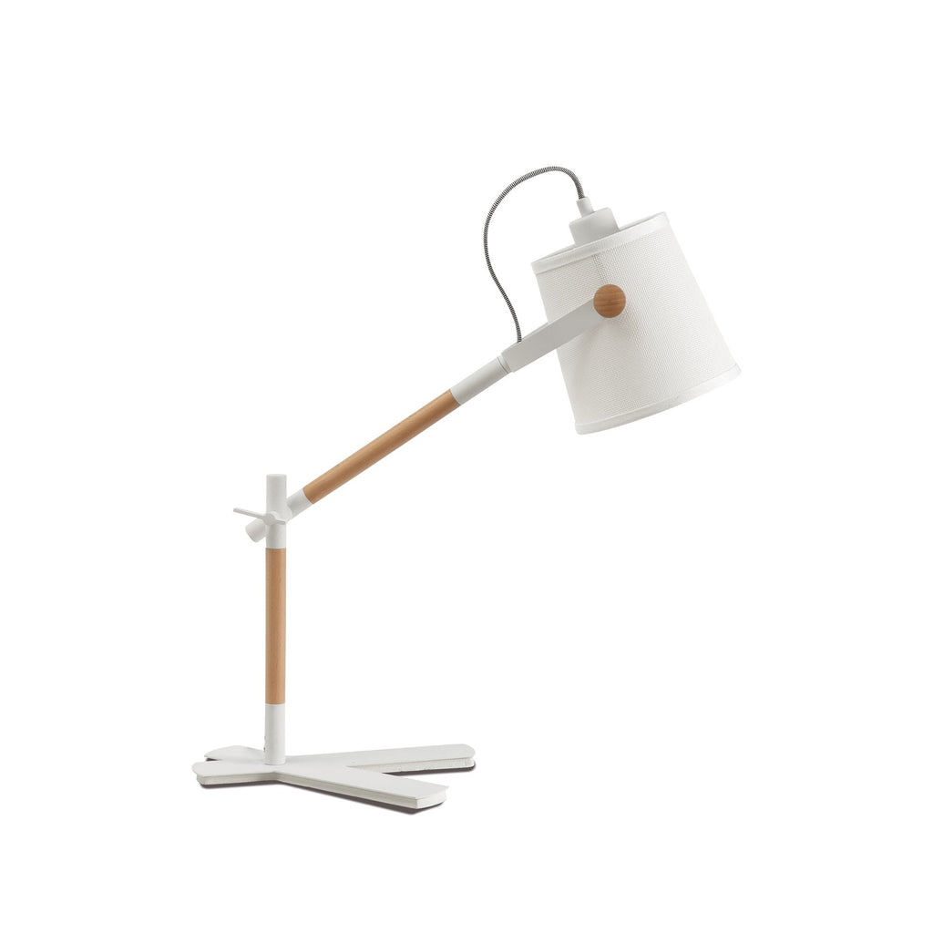 M4922 Nordica Table Lamp White Shade 1 Light E27 Matt White/Beech Ivory White Shade