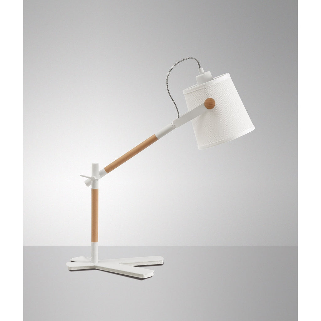 M4922 Nordica Table Lamp White Shade 1 Light E27 Matt White/Beech Ivory White Shade