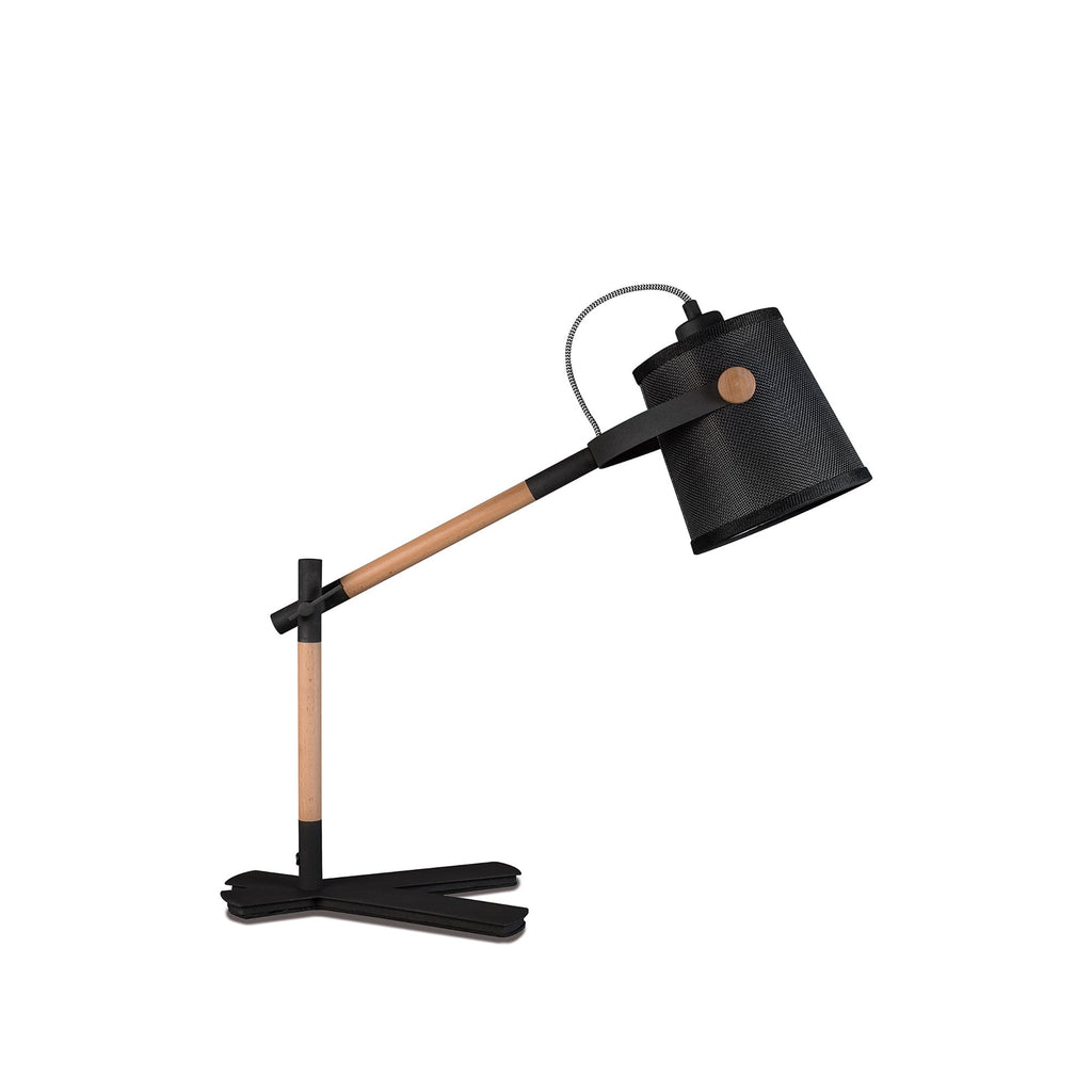 M4923 Nordica Table Lamp Black Shade 1 Light E27 Matt Black/Beech Black Shade