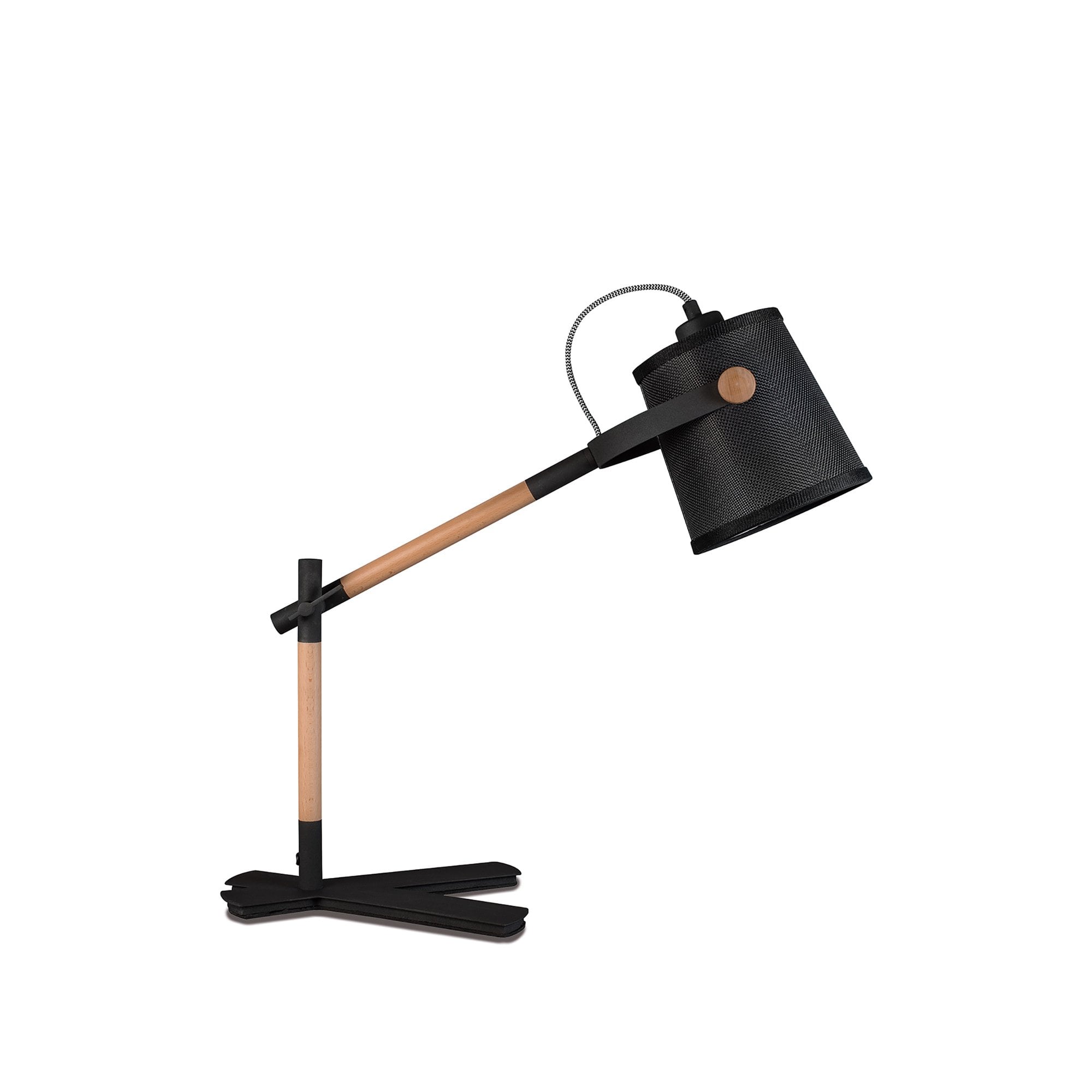 M4923 Nordica Table Lamp Black Shade 1 Light E27 Matt Black/Beech Black Shade