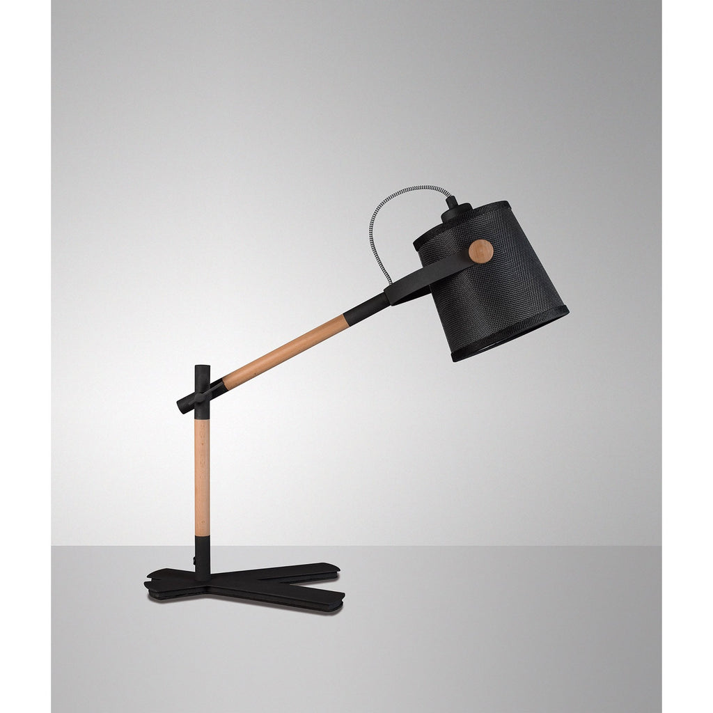 M4923 Nordica Table Lamp Black Shade 1 Light E27 Matt Black/Beech Black Shade