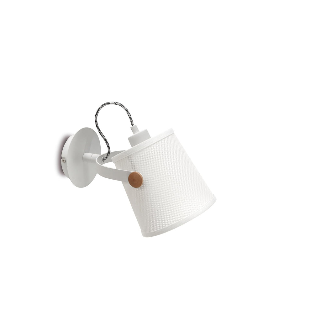 M4924 Nordica Wall Lamp White Shade 1 Light E27 Matt White/Beech Ivory White Shade
