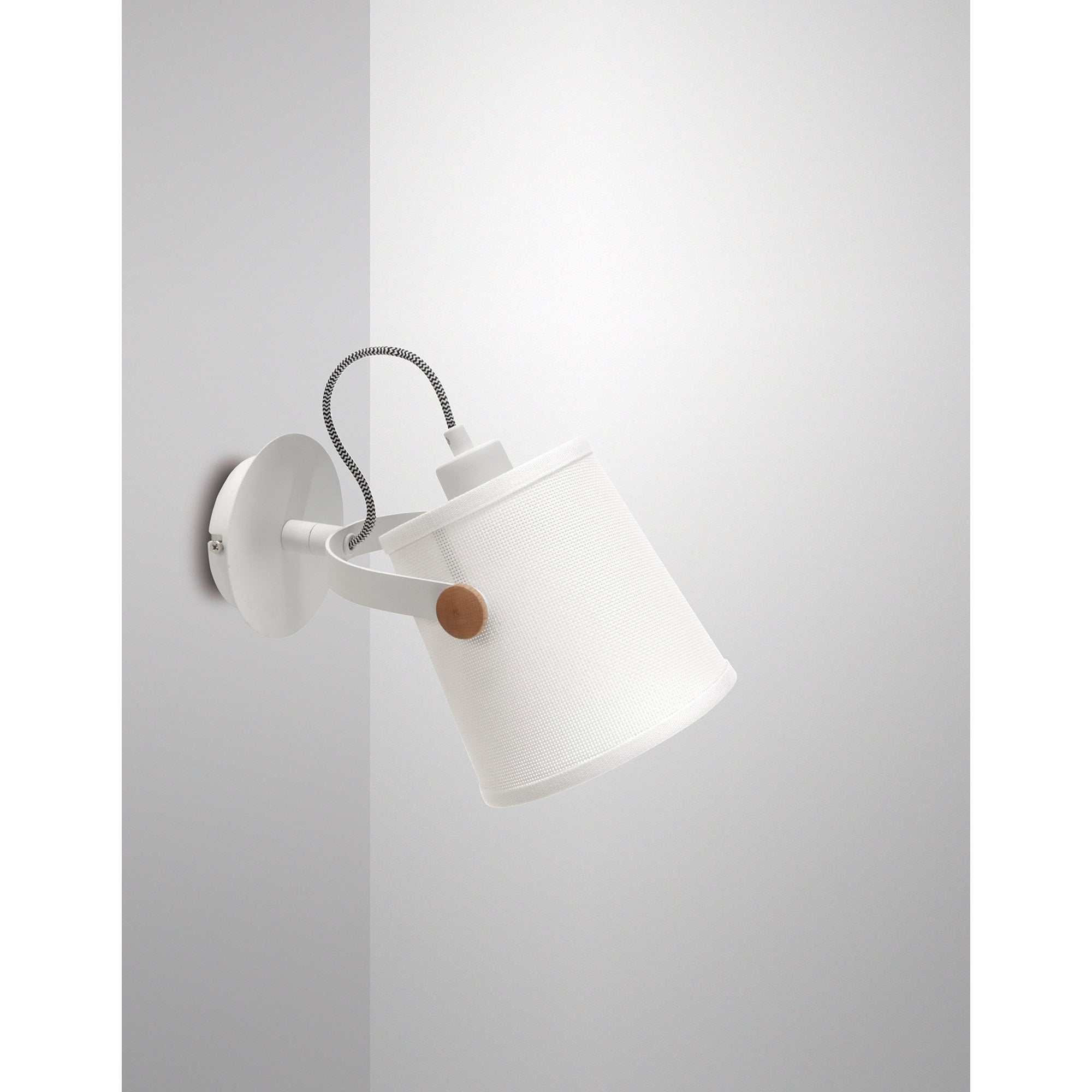 M4924 Nordica Wall Lamp White Shade 1 Light E27 Matt White/Beech Ivory White Shade