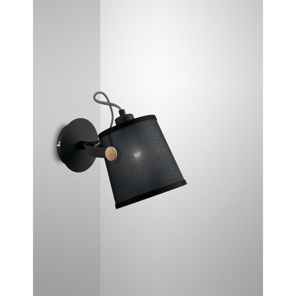 M4925 Nordica Wall Lamp Black Shade 1 Light E27 Matt Black/Beech Black Shade (S)