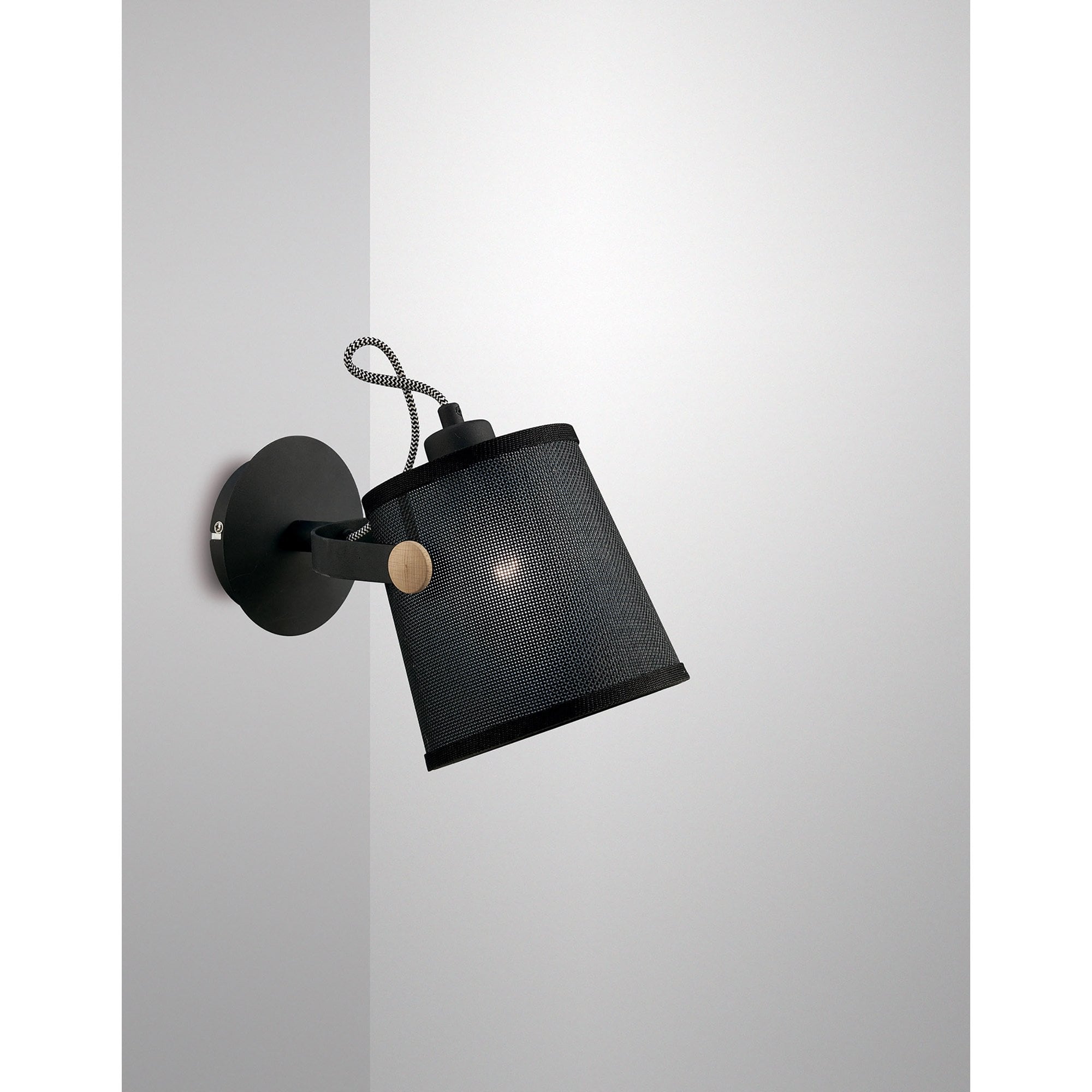 M4925 Nordica Wall Lamp Black Shade 1 Light E27 Matt Black/Beech Black Shade (S)