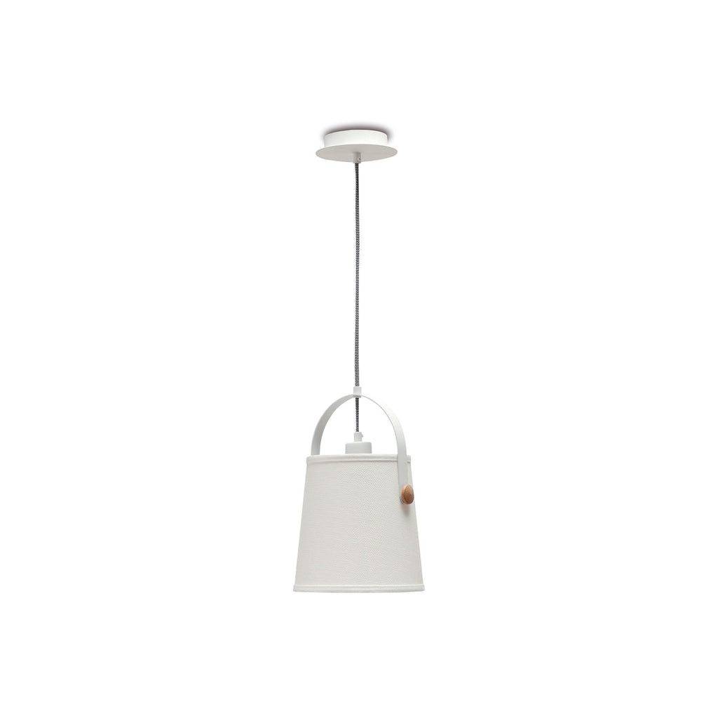 M4926 Nordica Pendant White Shade 1 Light E27 Matt White/Beech Ivory White Shade