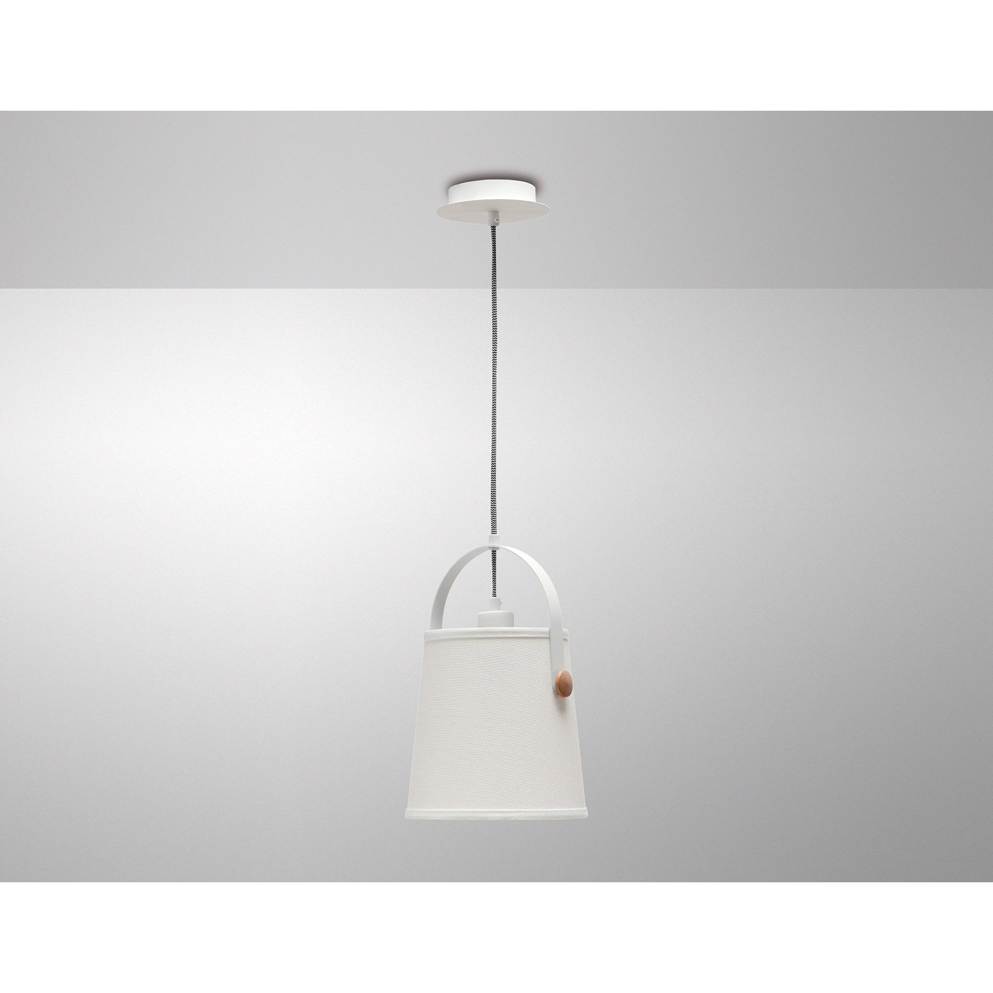 M4926 Nordica Pendant White Shade 1 Light E27 Matt White/Beech Ivory White Shade