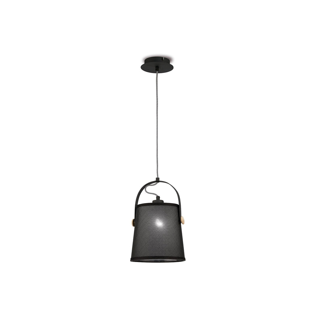 M4927 Nordica Pendant Black Shade 1 Light E27 Matt Black/Beech Black Shade