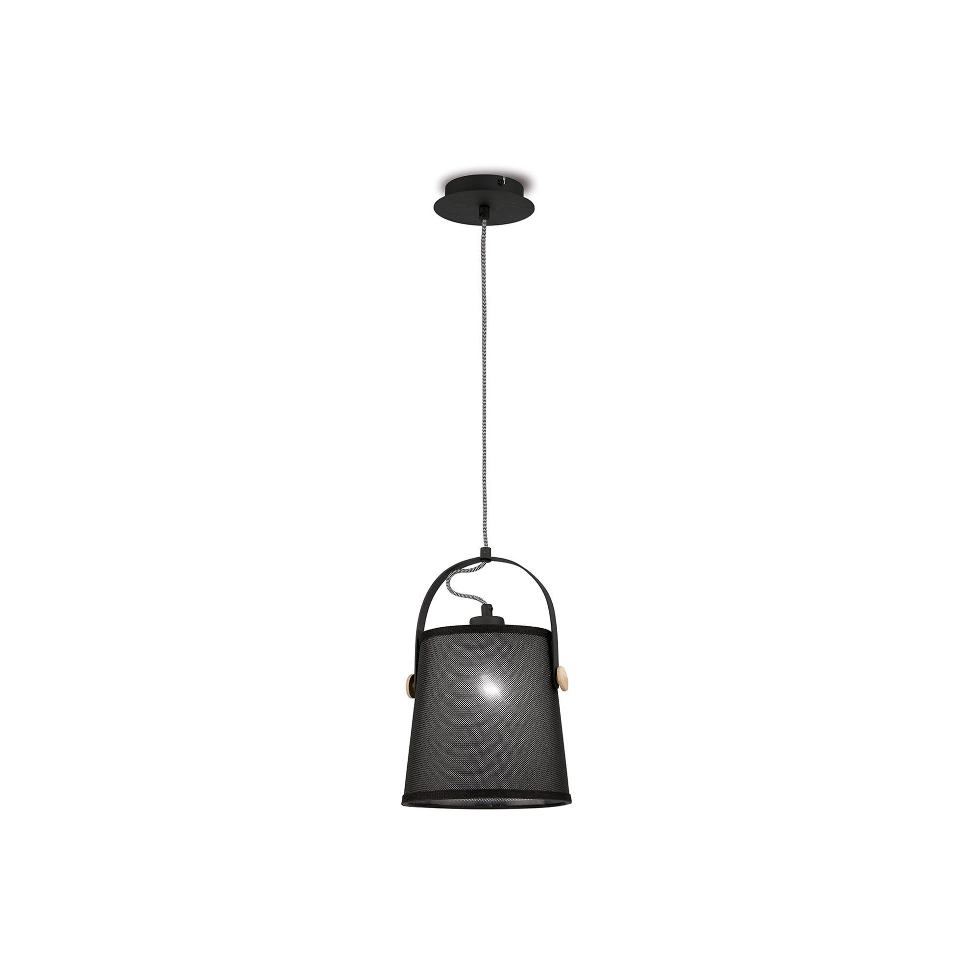 M4927 Nordica Pendant Black Shade 1 Light E27 Matt Black/Beech Black Shade
